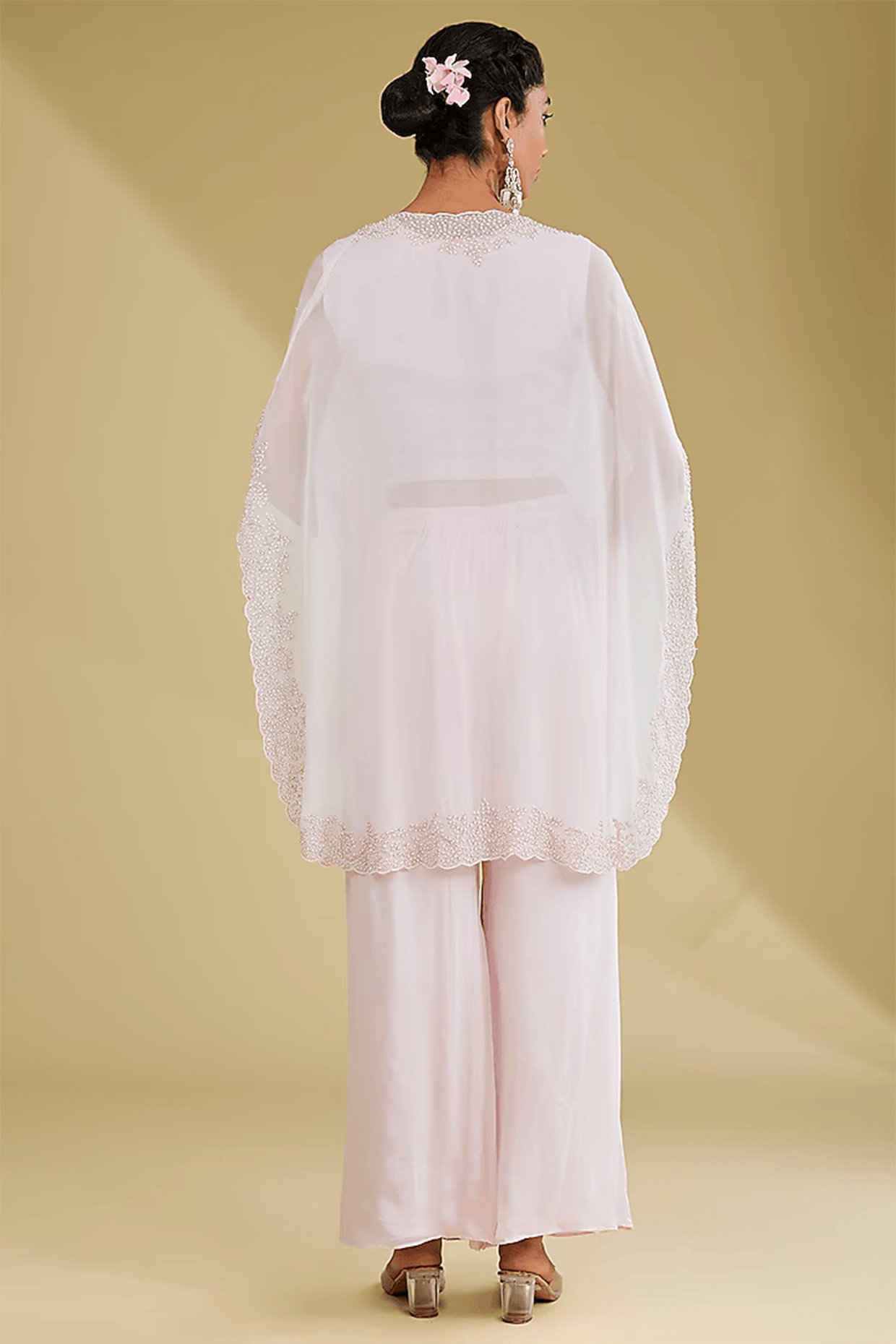Baby Pink Organza Cutdana Embroidered Cape Set