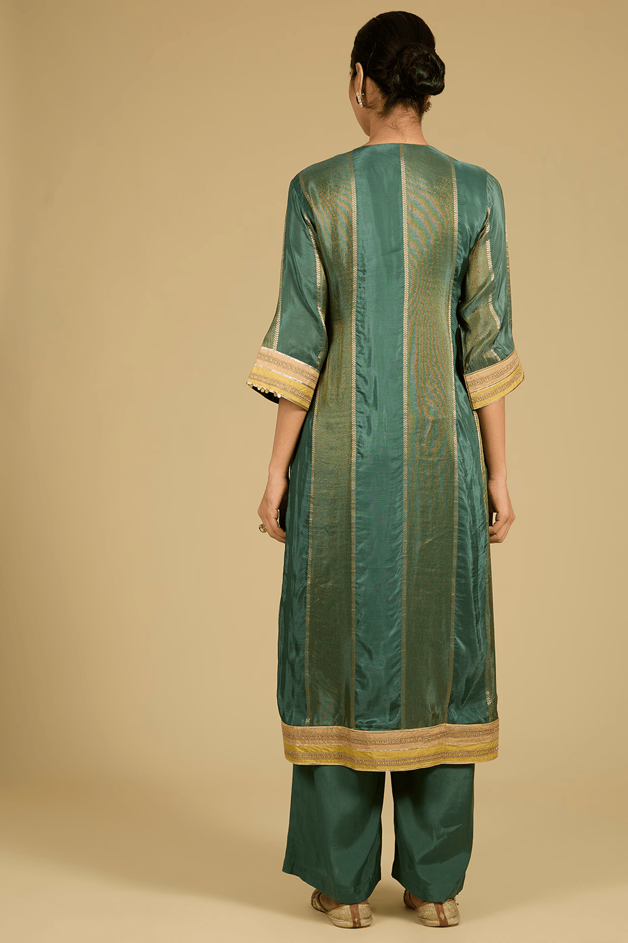 Sage Green Shimmer Tissue Sequins Work Kurta Set