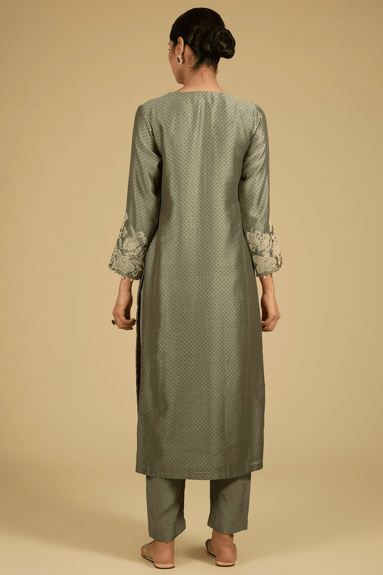 Sage Green Bamberg Silk Pearl Work Kurta Set