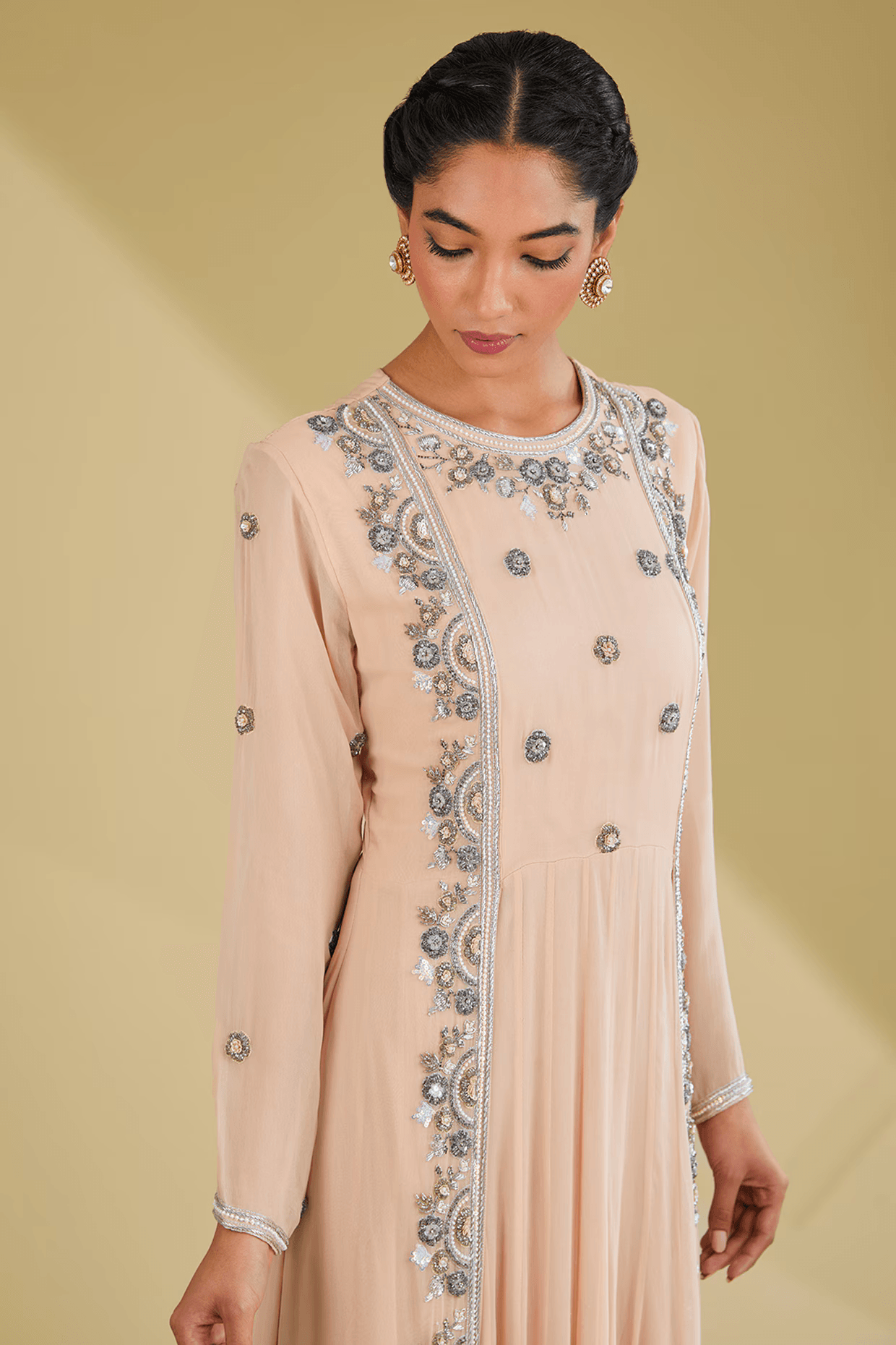 Beige Georgette Sequins Embroidered Anarkali Set