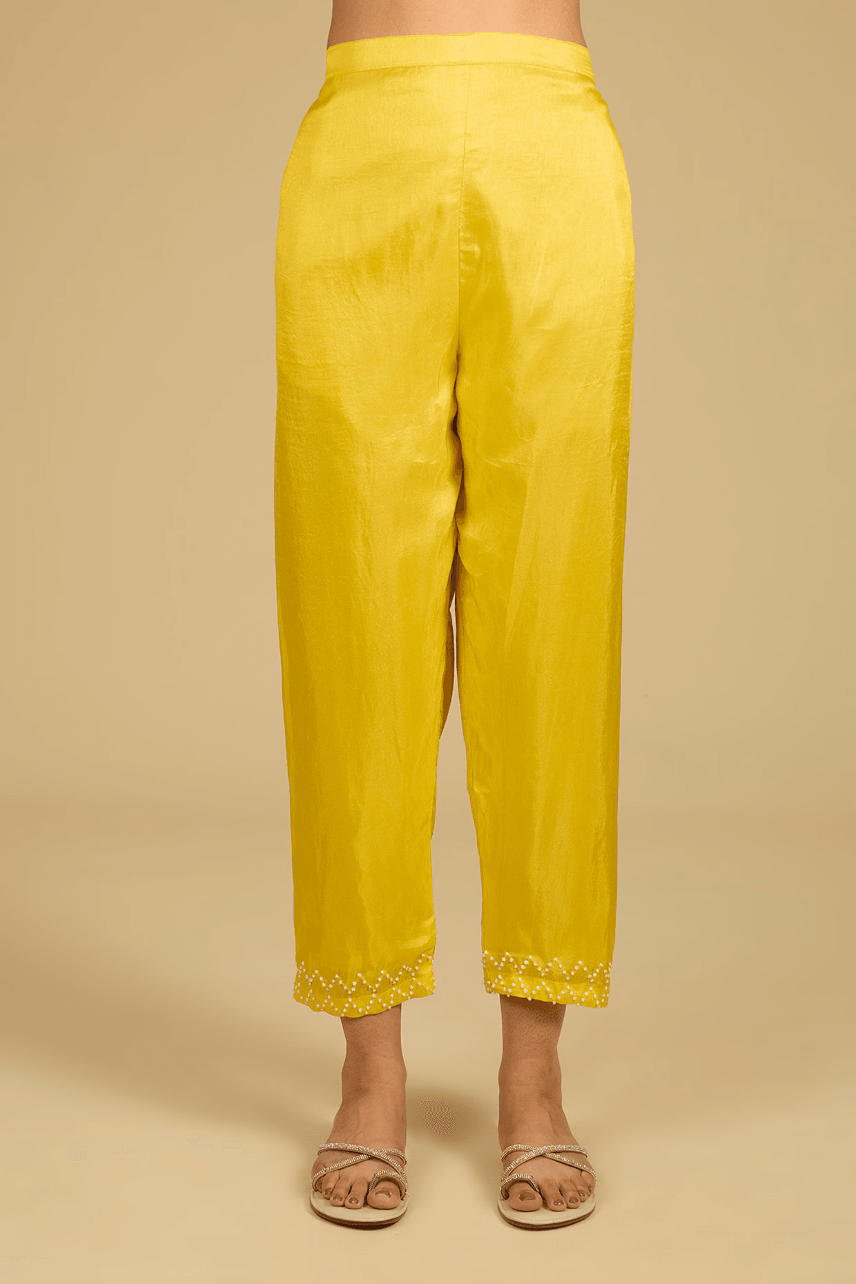 Yellow Cotton Chanderi Hand Embroidered Kurta Set
