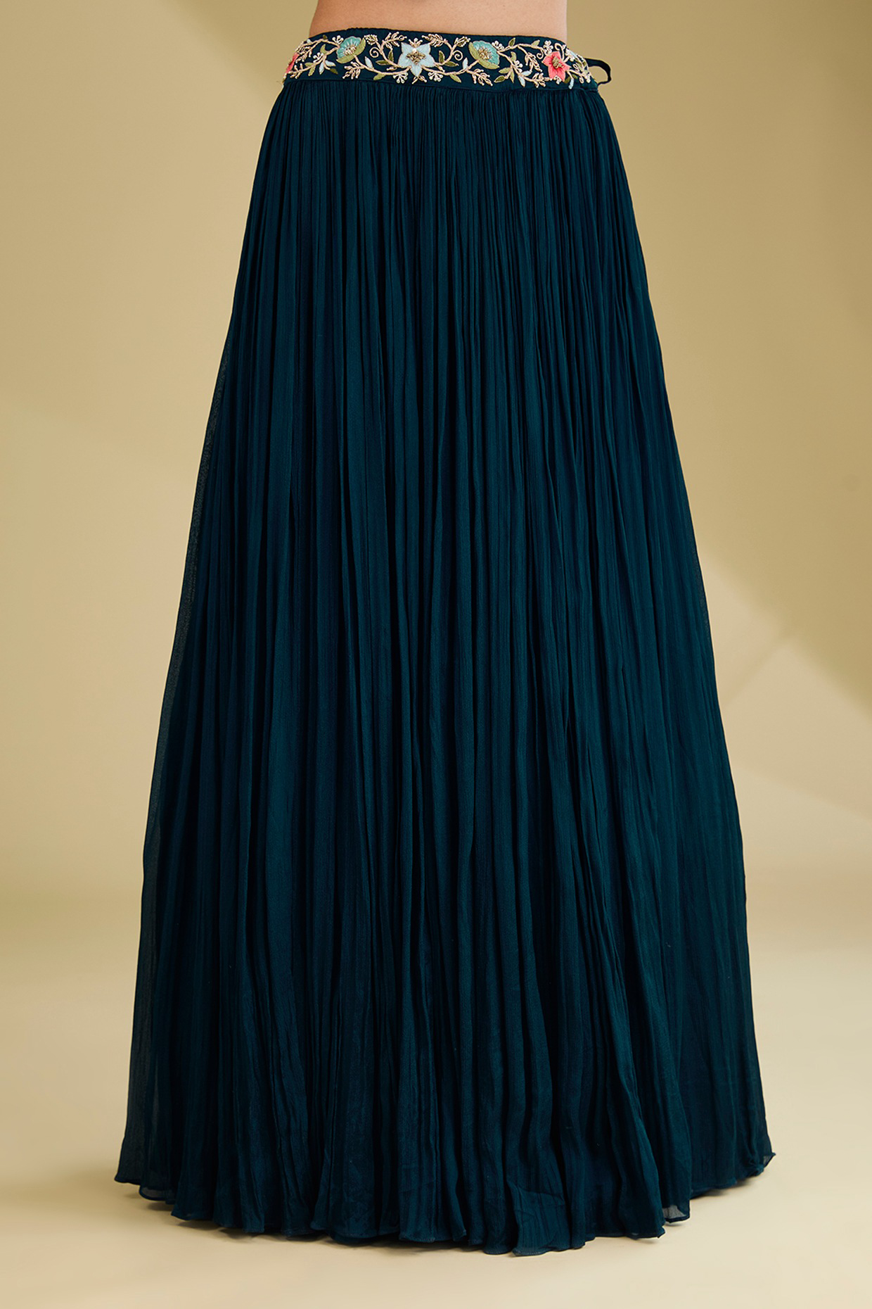 Blue Chinon Georgette Resham & Dabka Embroidered Lehenga Set