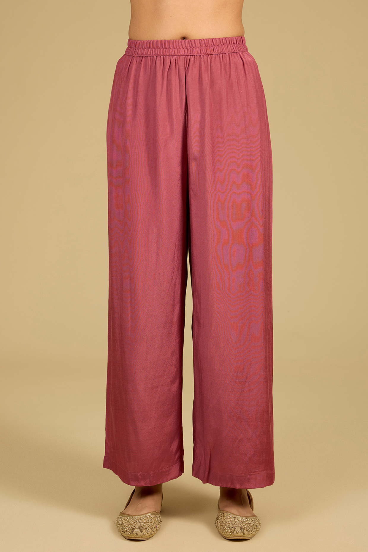 Deep Salmon Pink Shimmer Tissue Zari Work Kurta Set