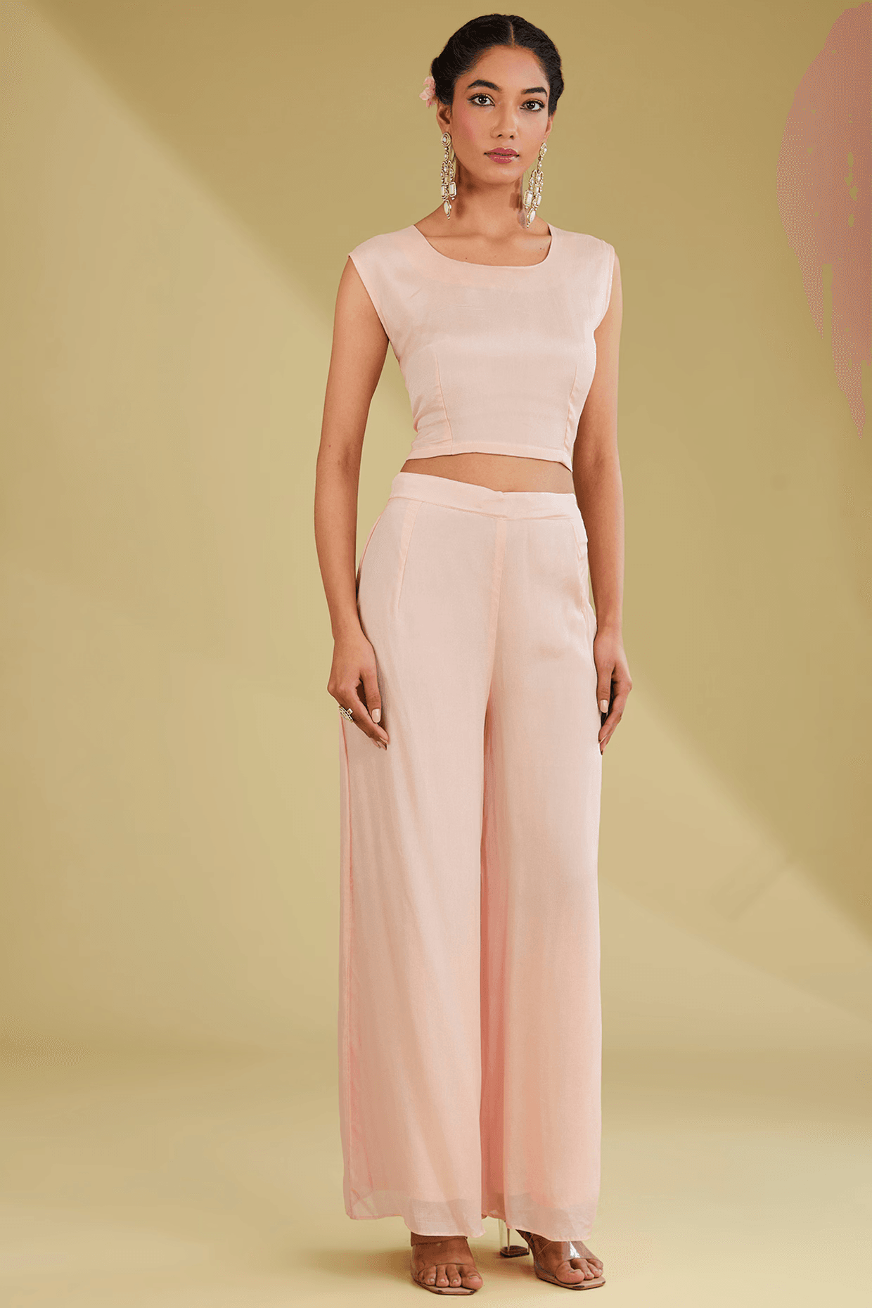 Peach Organza Cutdana Embroidered Cape Set