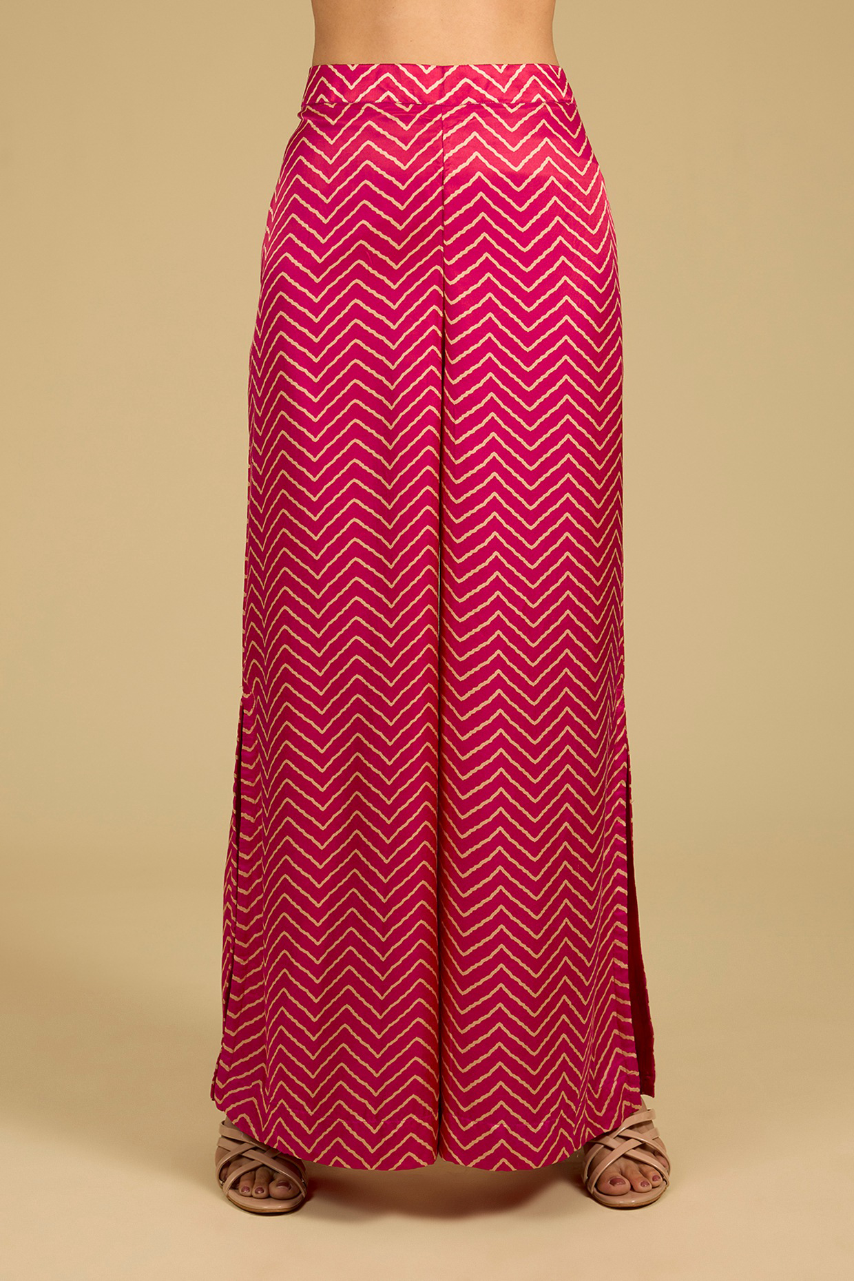Fuchsia Pink Mashru Satin Palazzo Pant Set