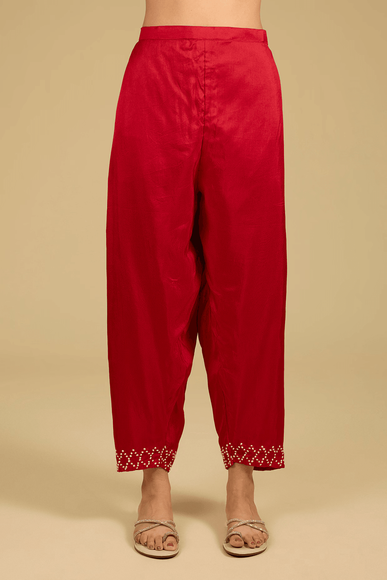 Red Cotton Chanderi Hand Embroidered Kurta Set