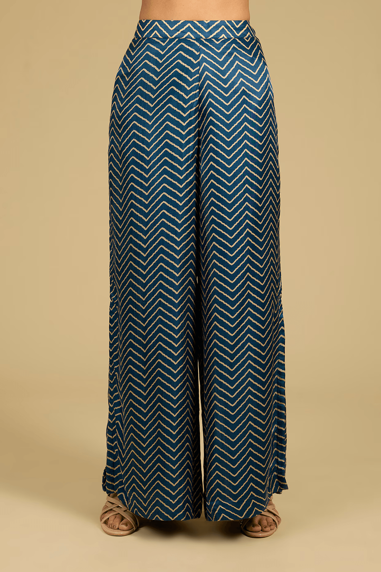 Cobalt Blue Mashru Satin Palazzo Pant Set
