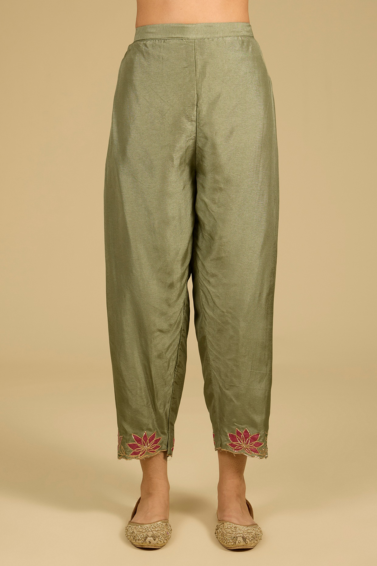 Sage Green Cotton Chanderi Applique Work Kurta Set