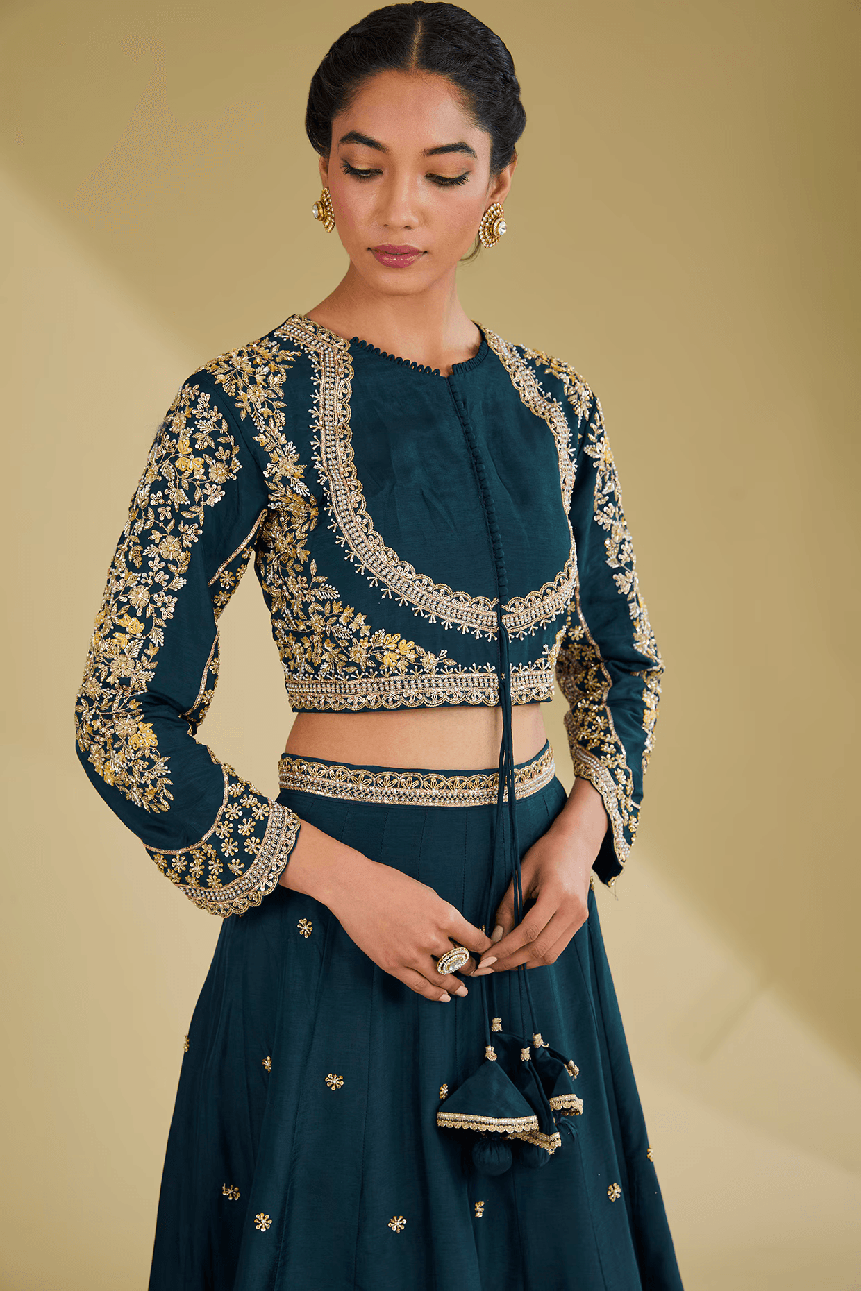 Royal Blue Dupion Silk Dabka Embroidered Lehenga Set