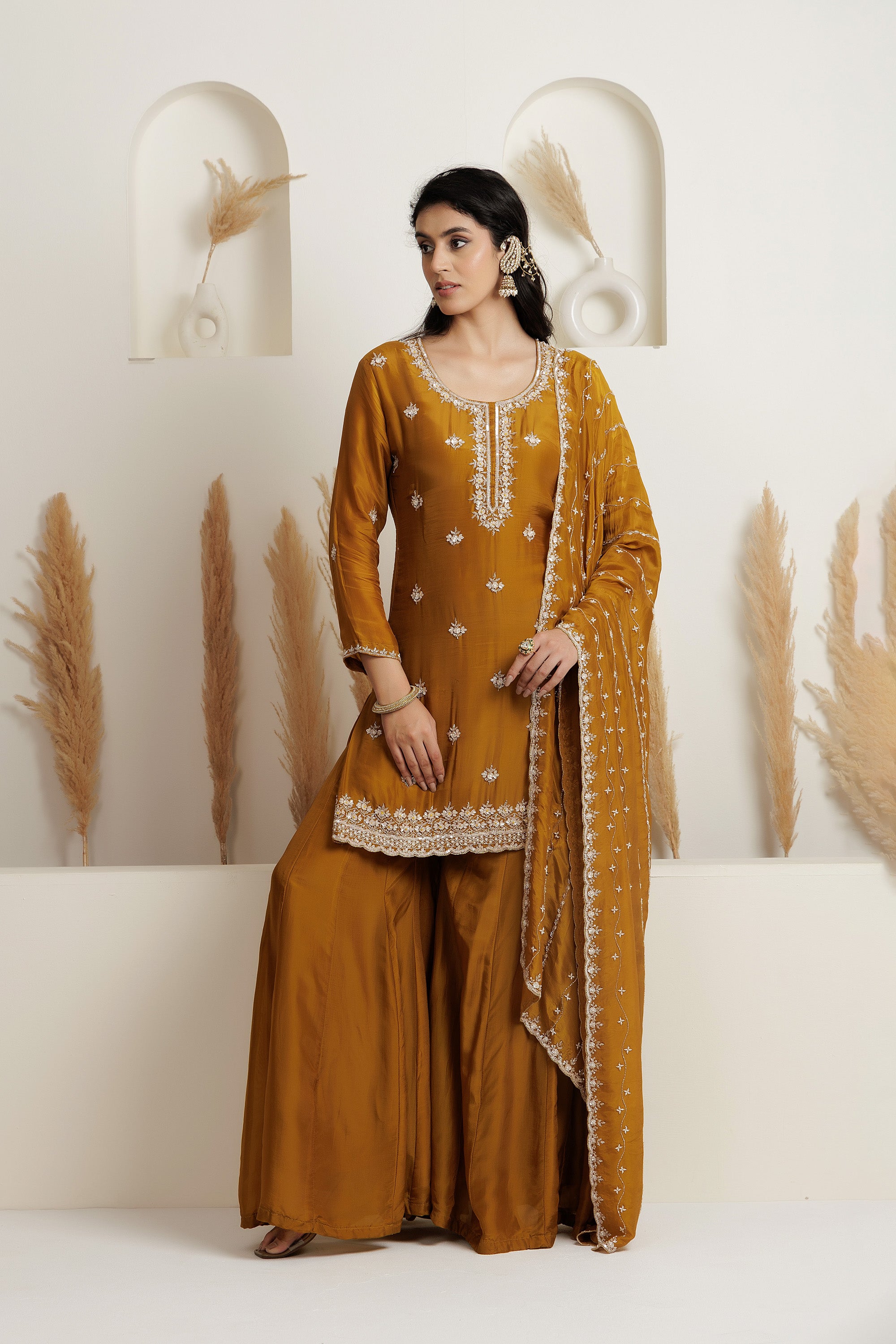 Mehendi Green Satin Silk Sharara Set