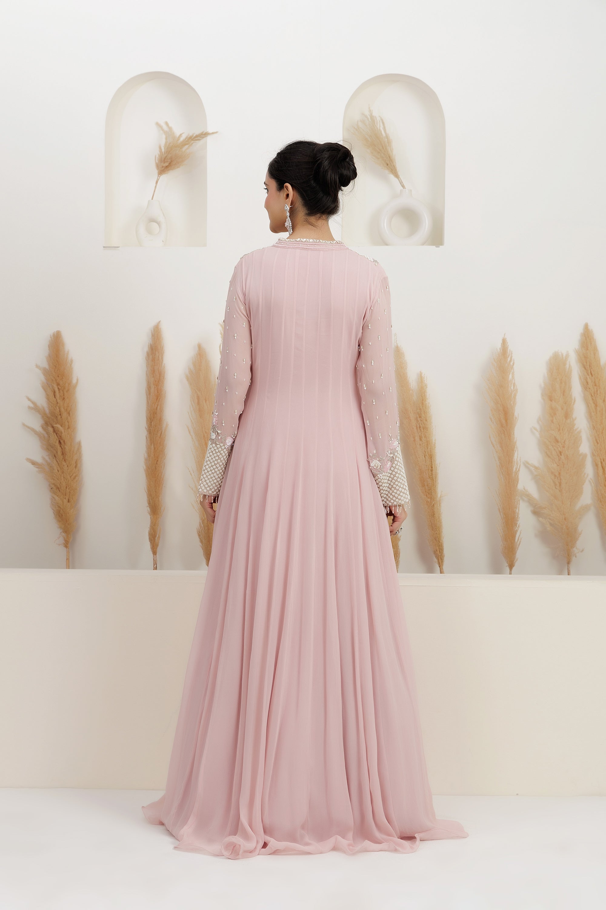 Lavender Georgette Embroidered Gown.