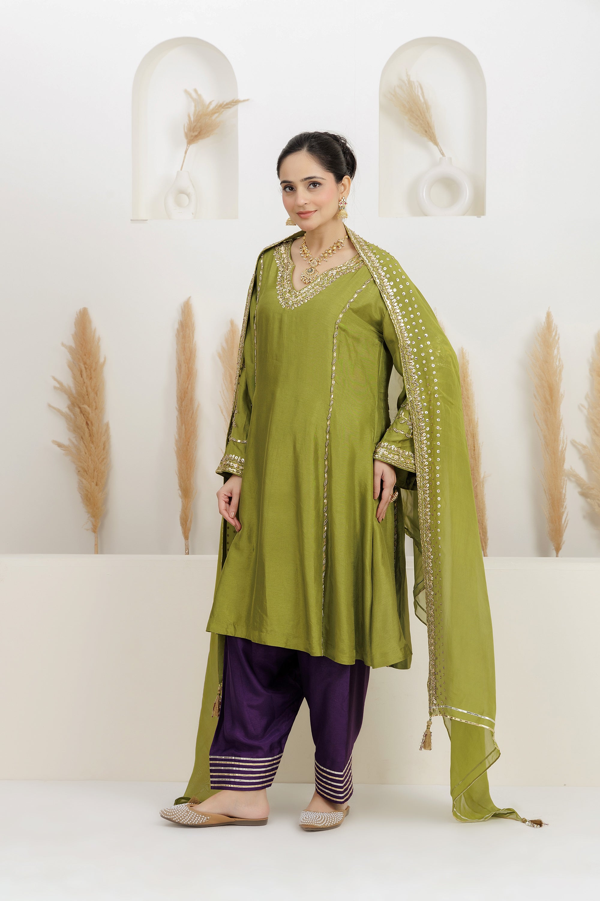 Mehendi Green Suit with Salwar and Dupatta.
