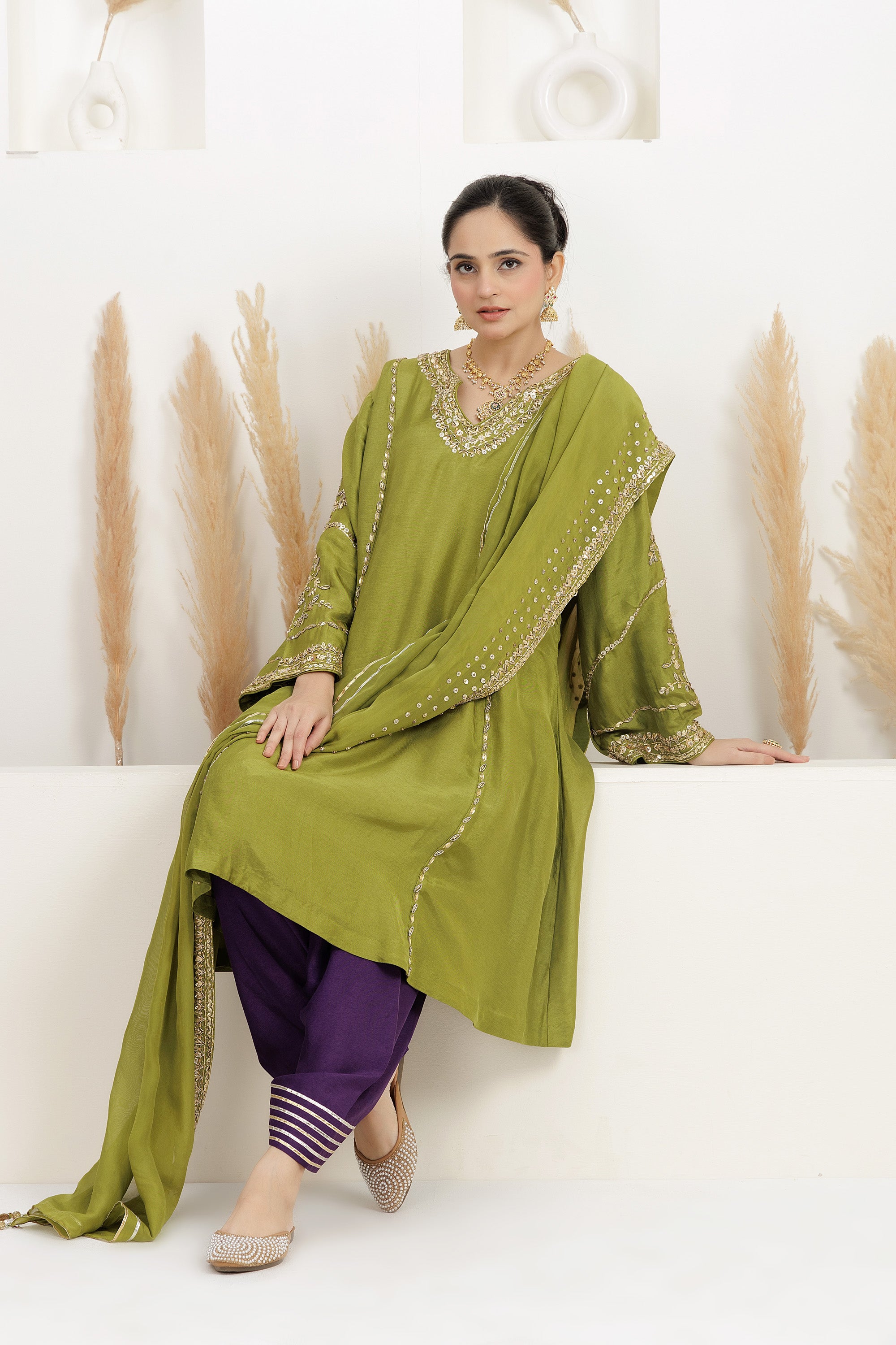 Mehendi Green Suit with Salwar and Dupatta.