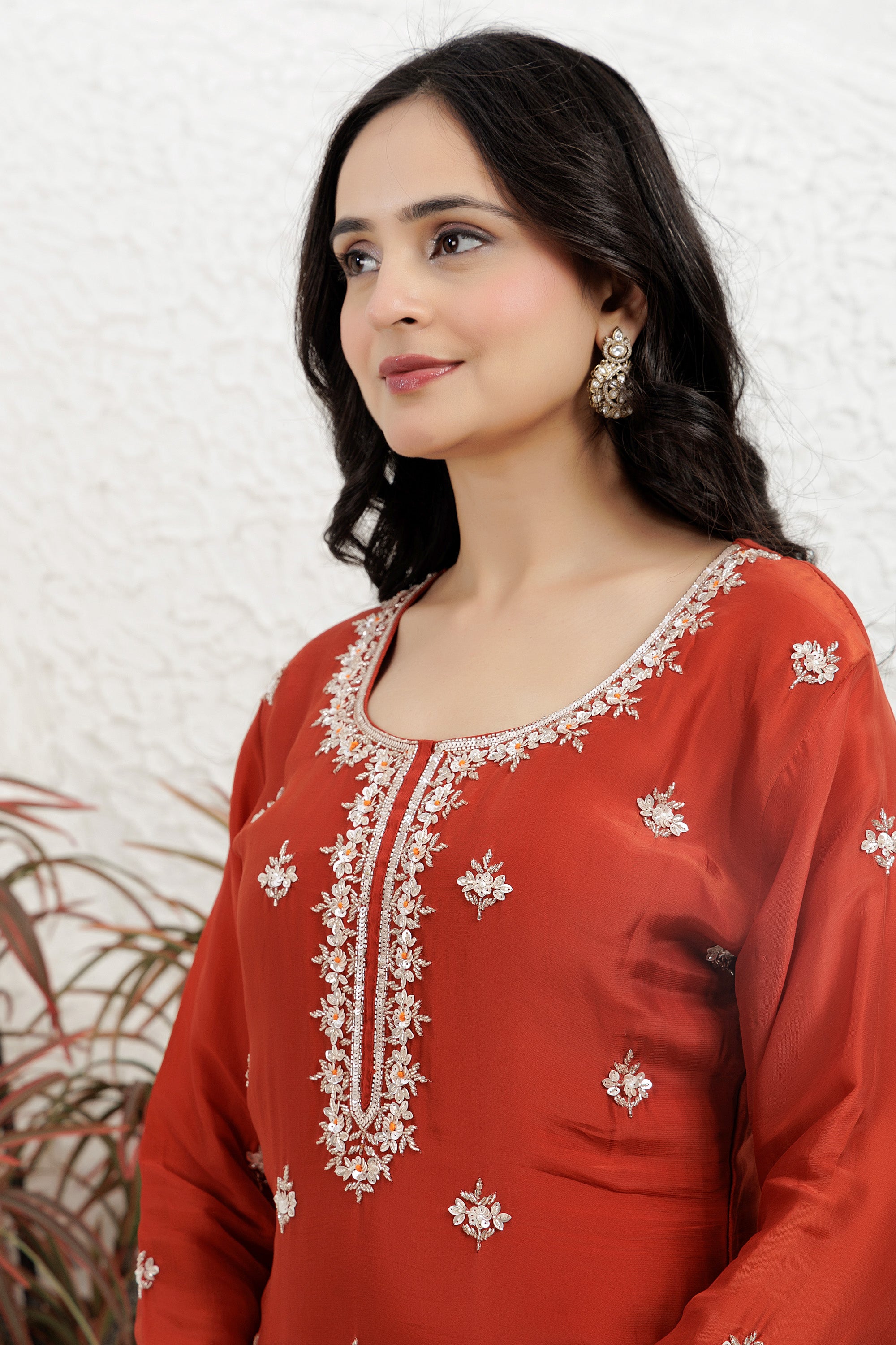 Deep rust Satin Silk Sharara Set