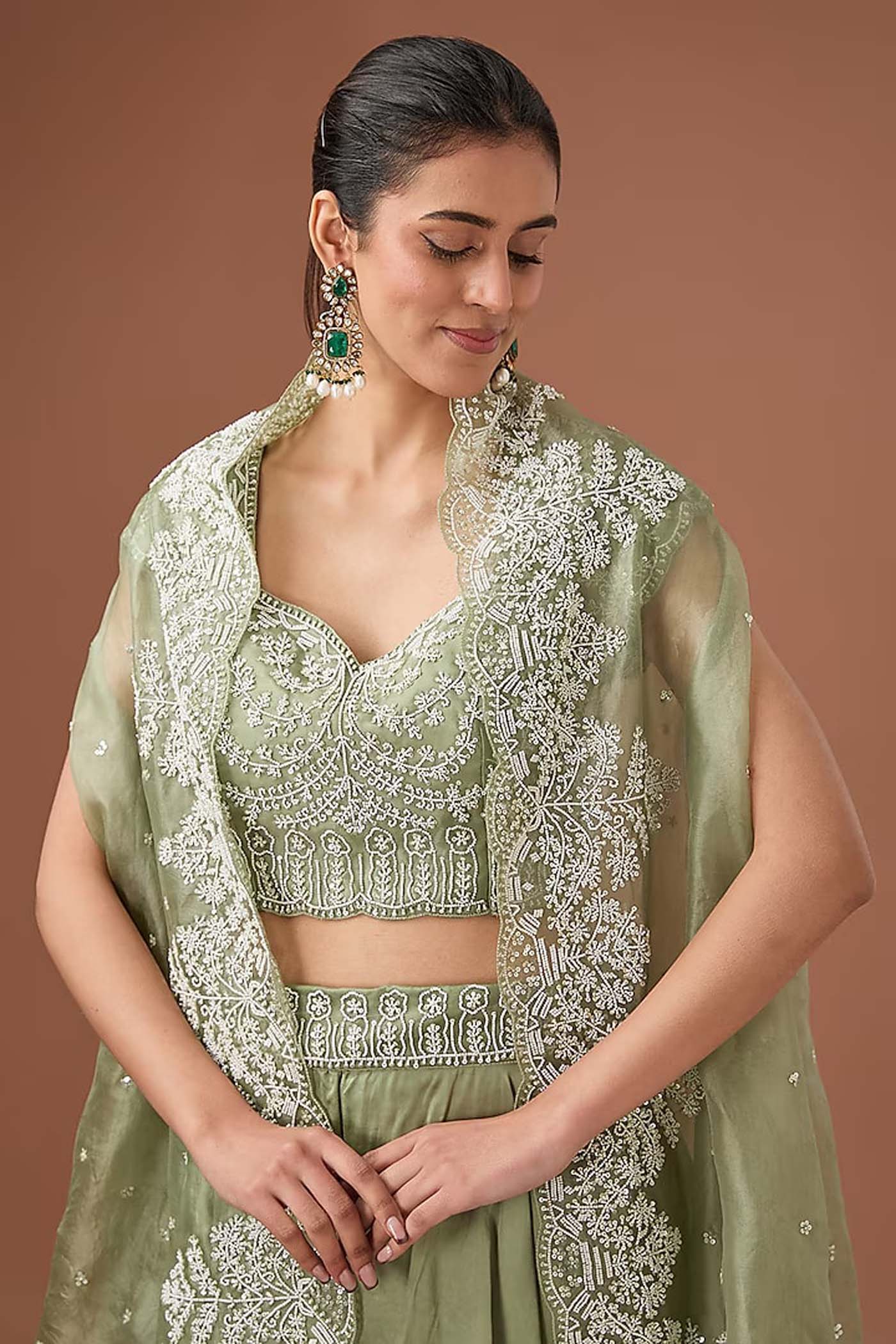 Sea Green Embroidered Straight Suit with Sharara and Dupatta.