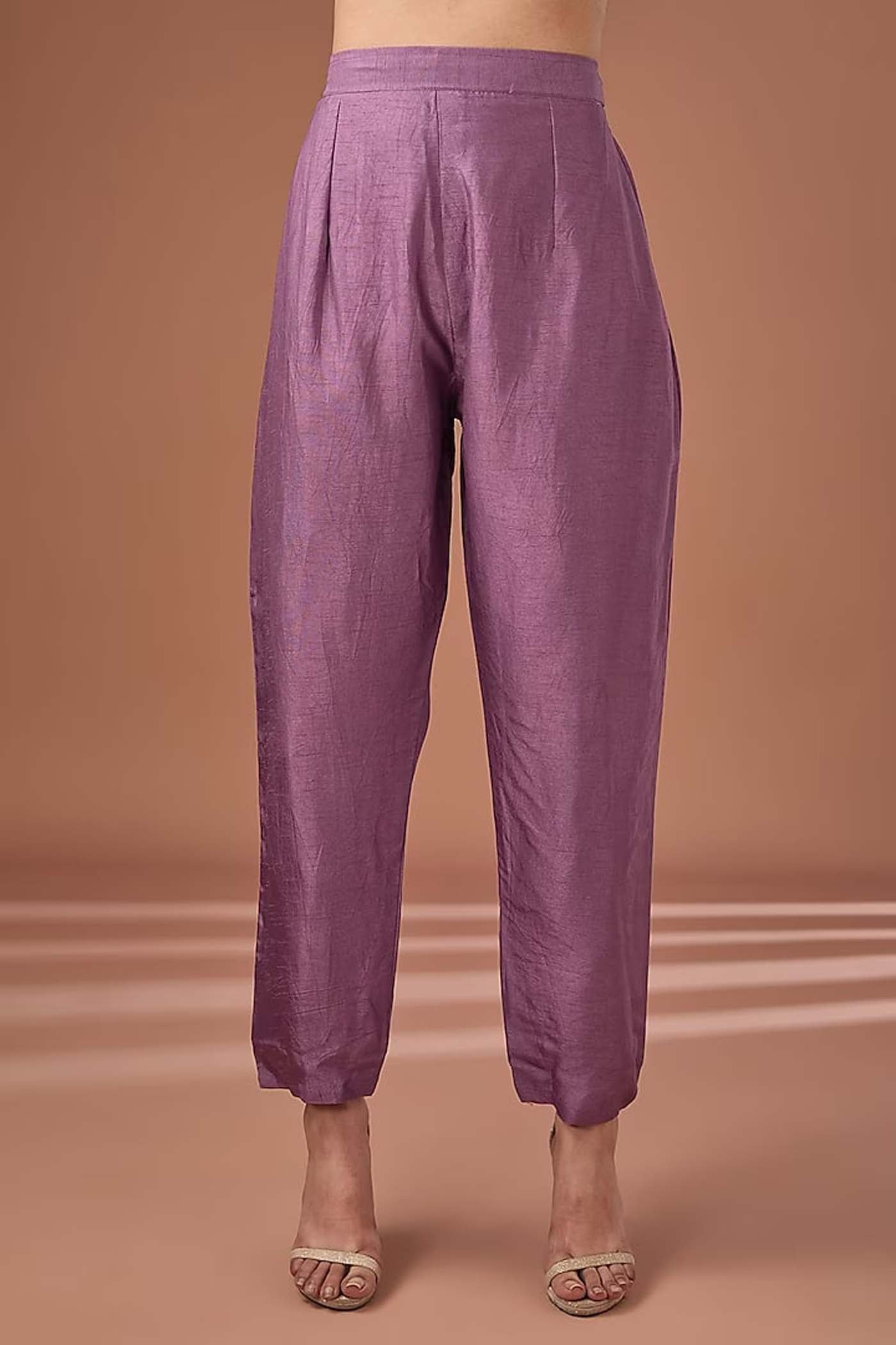 Purple Floral Organza Tunic with Pants