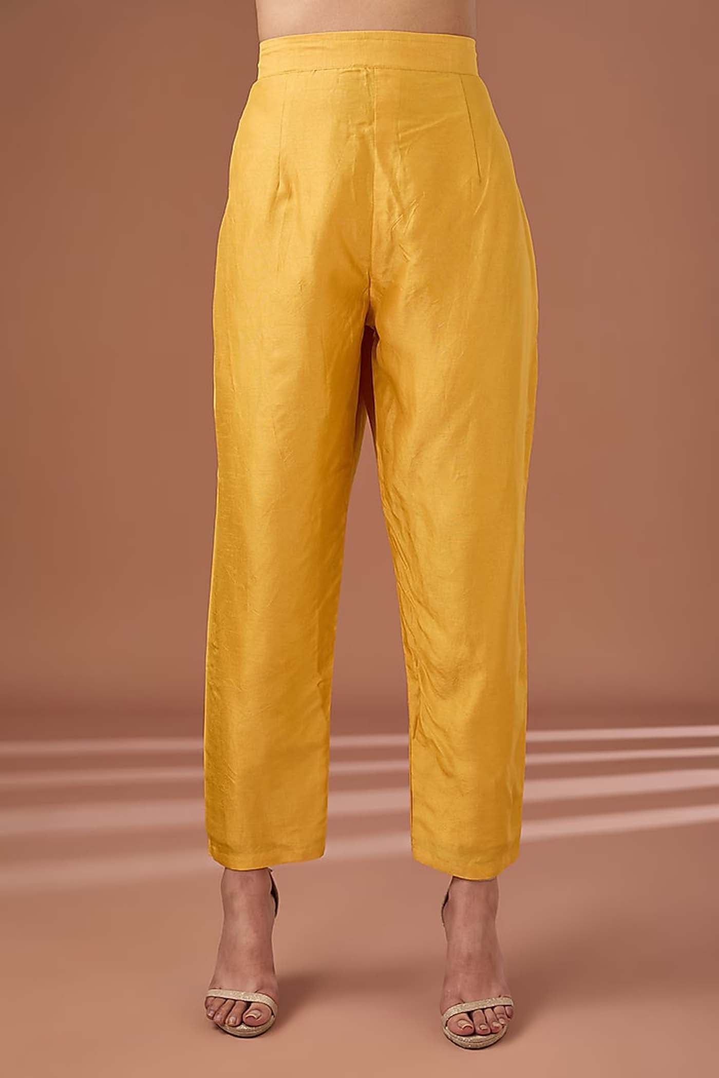 Yellow Floral Organza Tunic with Pants