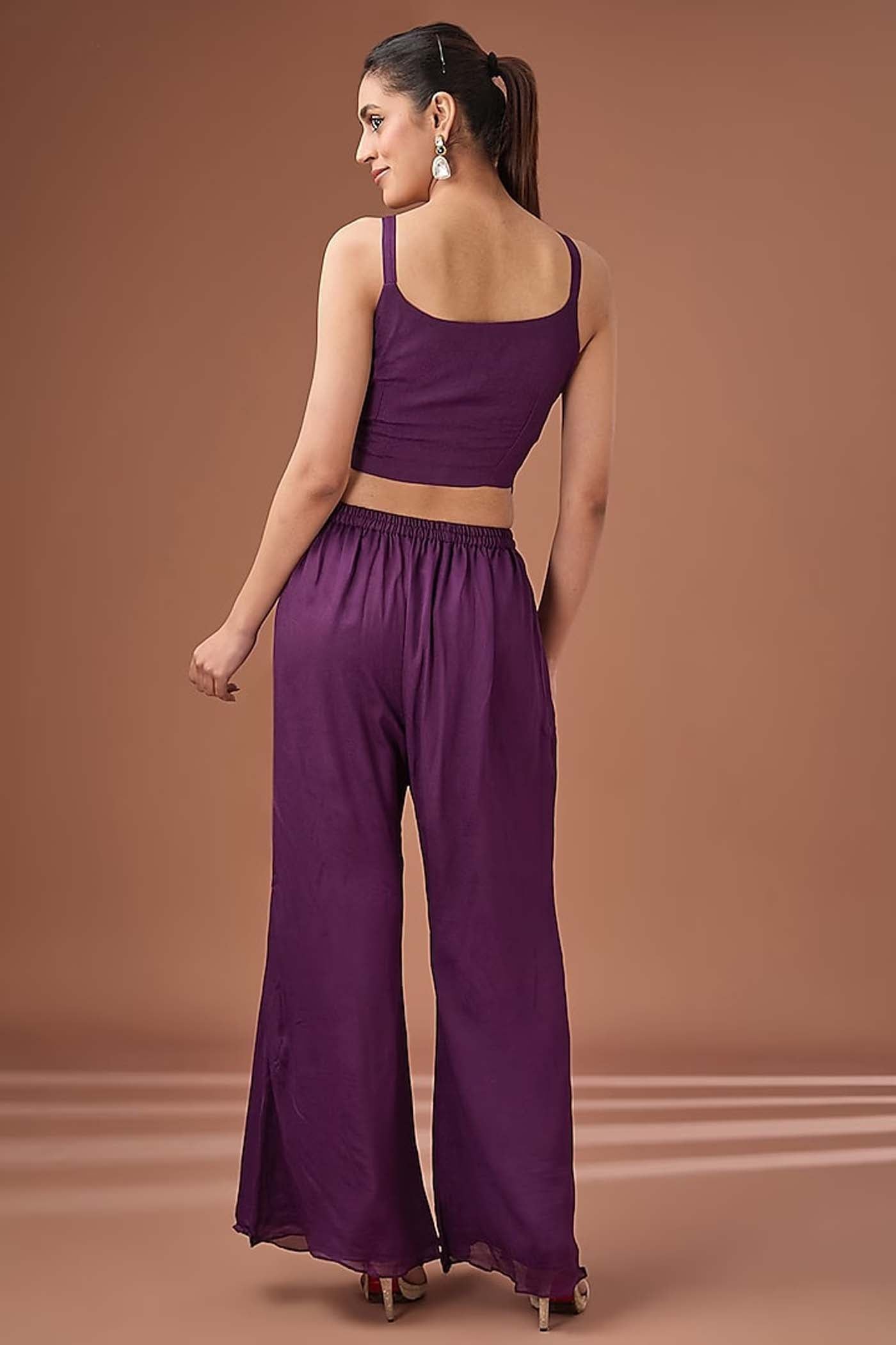 Purple Crop-top with Palazzo and Cape Set