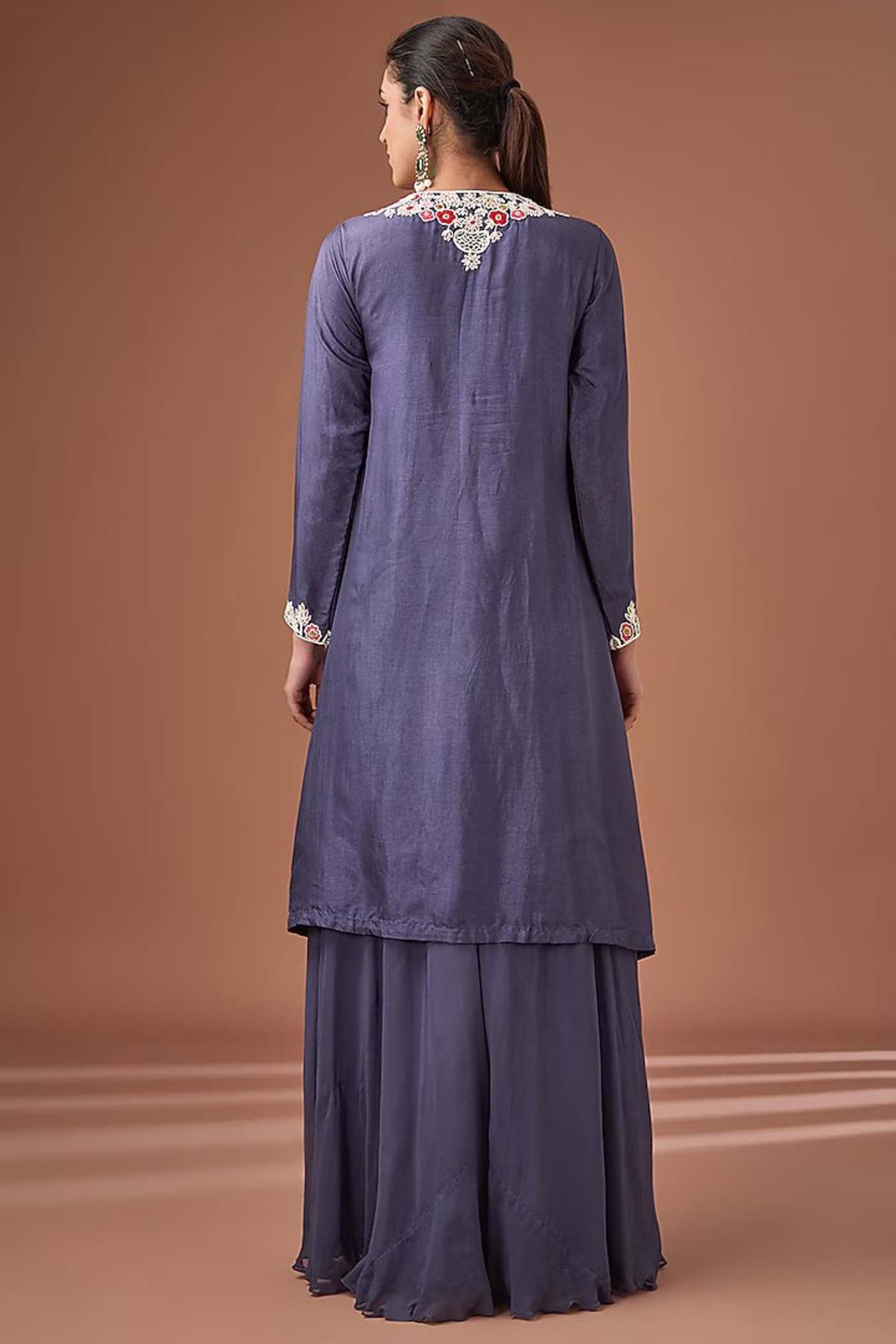 Blue High-Low Suit with Palazzo and Choker Dupatta