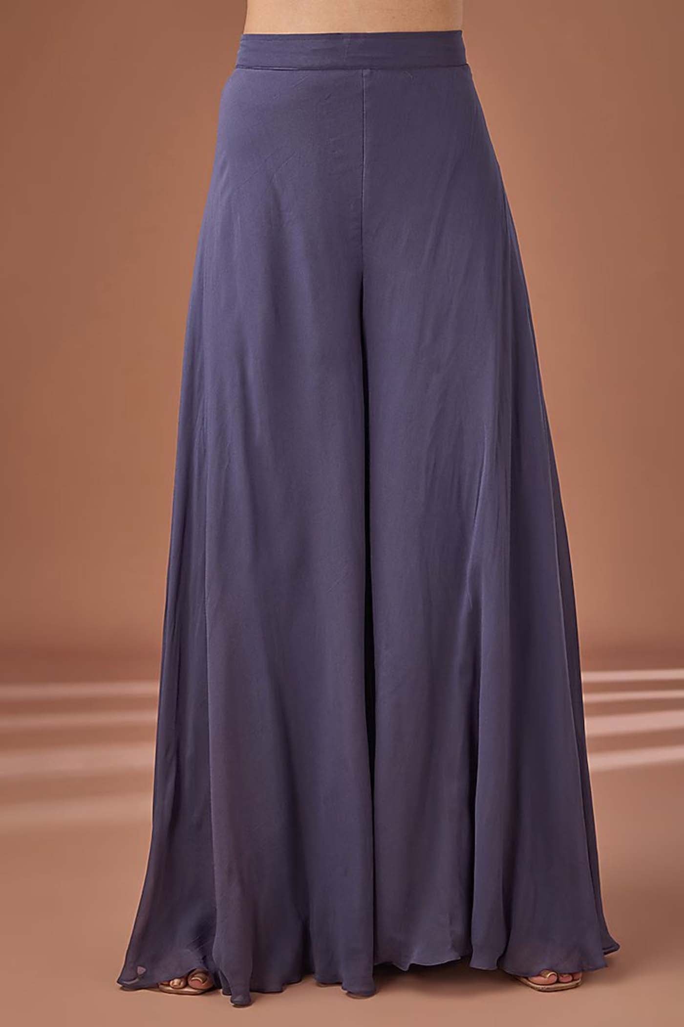 Blue High-Low Suit with Palazzo and Choker Dupatta