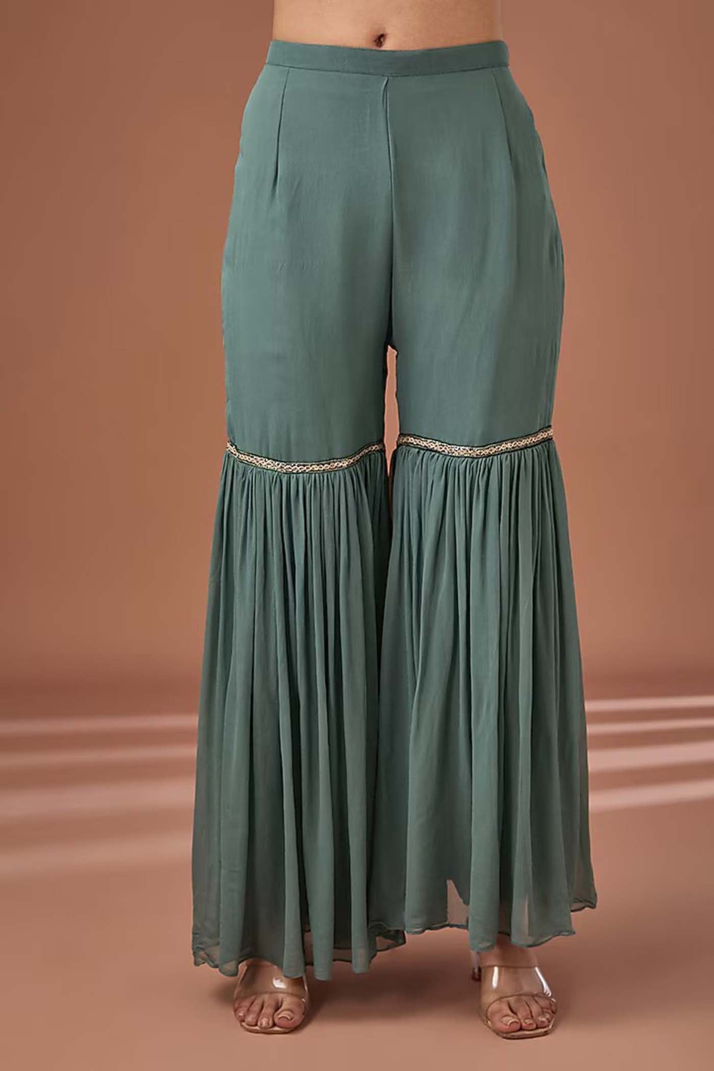 Cadet Blue Embroidered Suit with Sharara and Dupatta