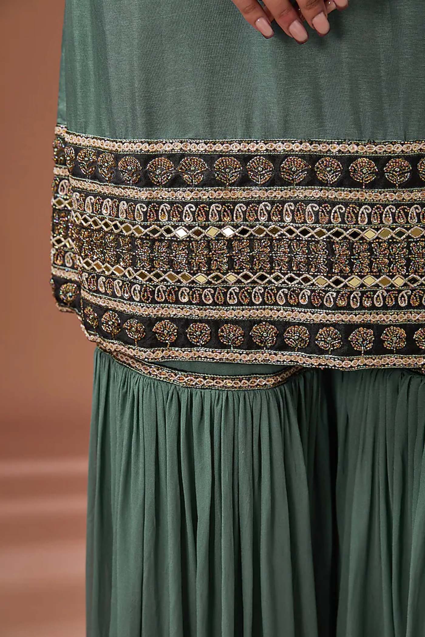 Cadet Blue Embroidered Suit with Sharara and Dupatta