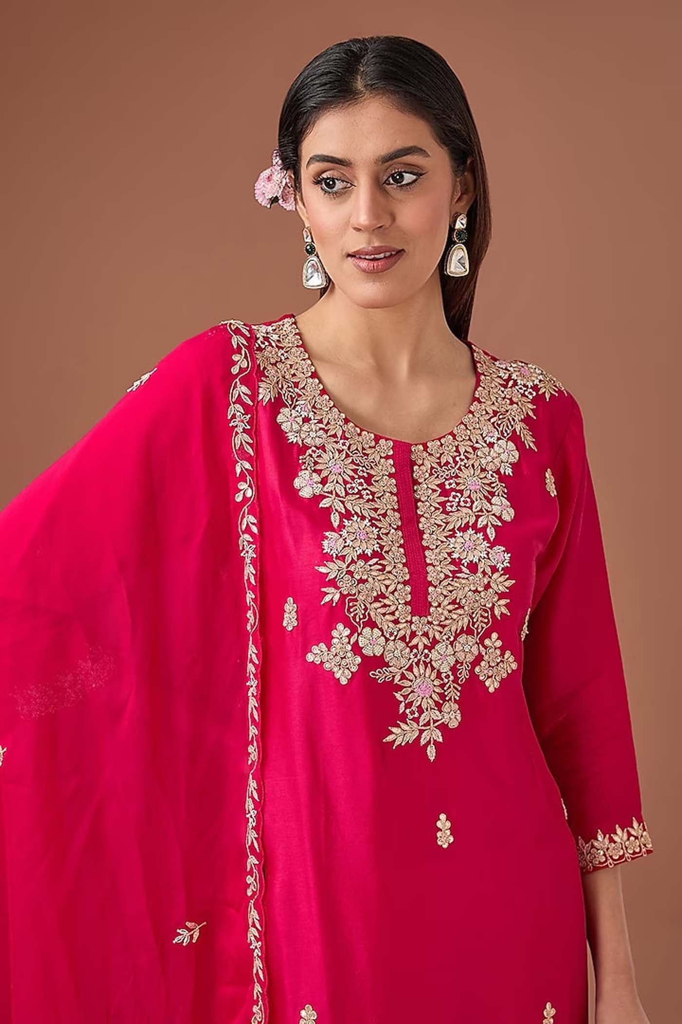 Red Straight Suit with Pants and Dupatta