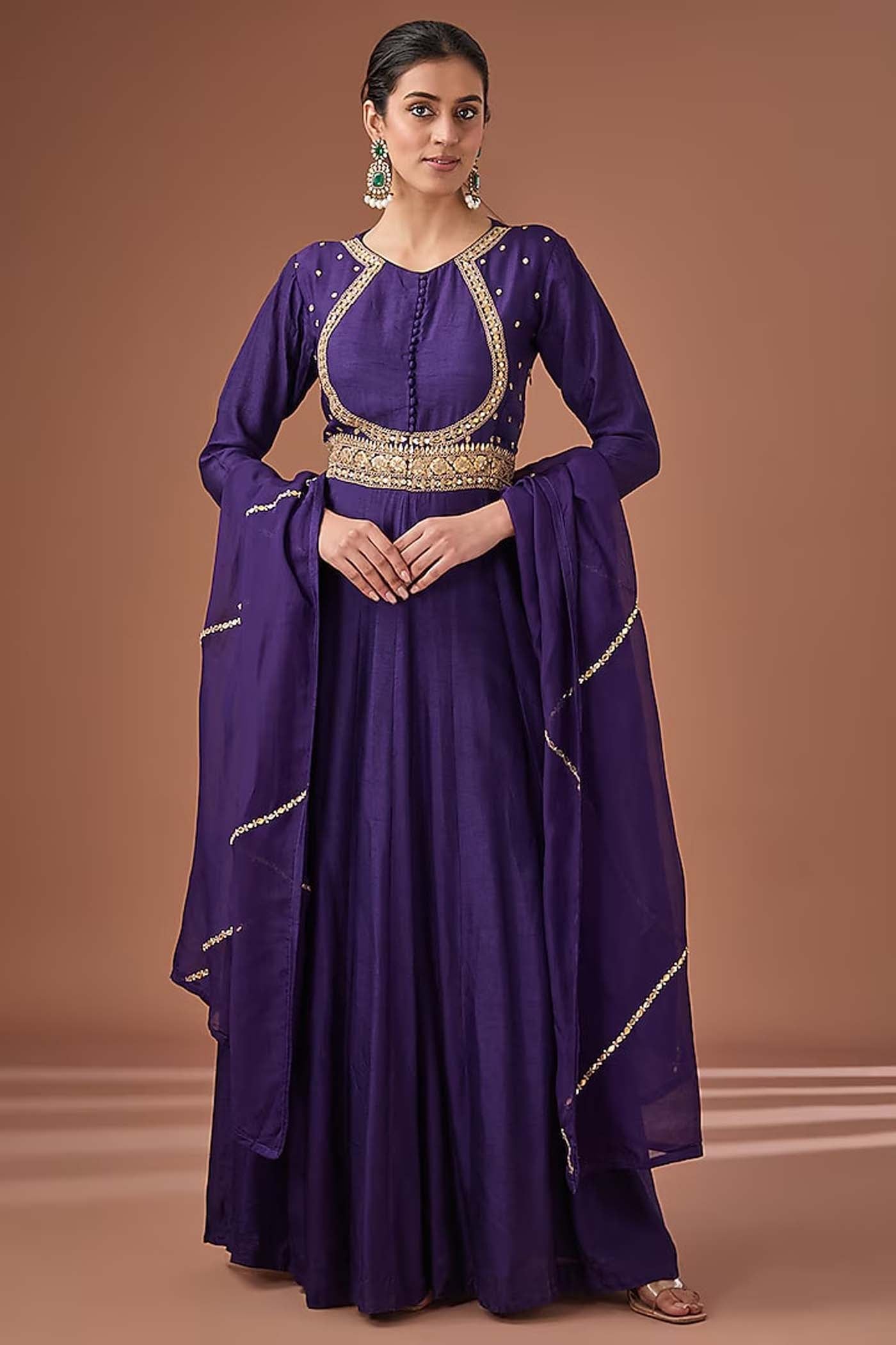 Purple Anarkali Suit with Organza Dupatta