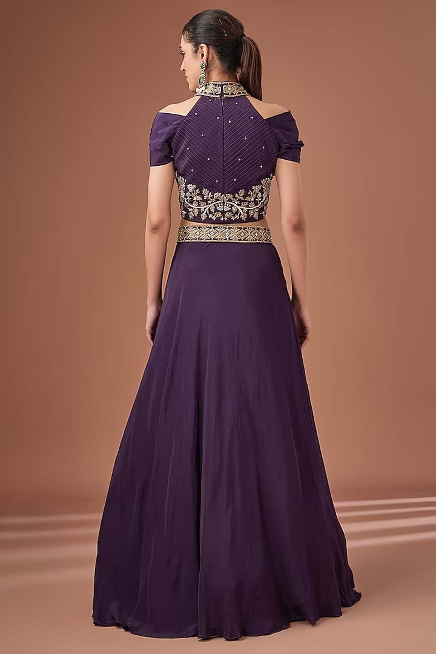 Purple Blouse with Lehenga and Dupatta