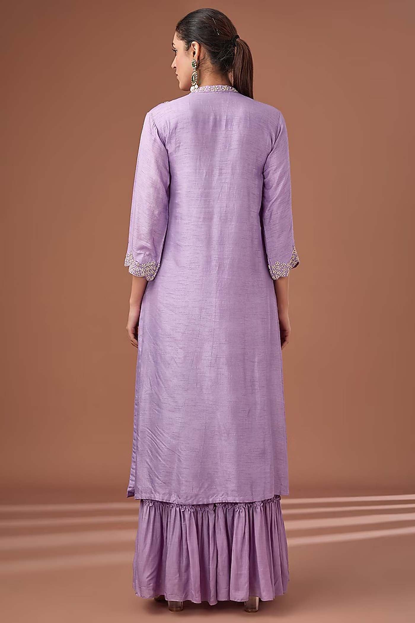 Purple Straight Suit with Pants and Organza Dupatta