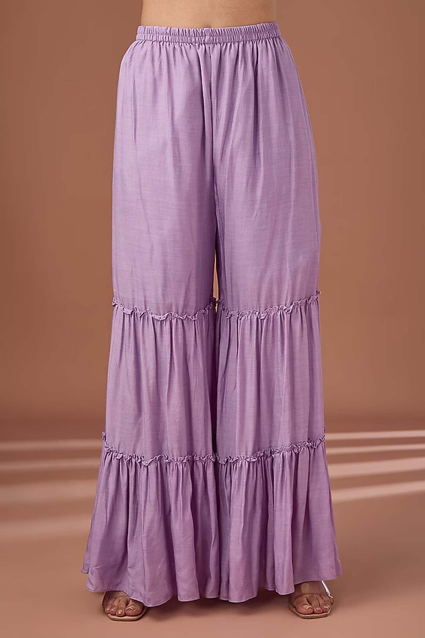 Purple Straight Suit with Pants and Organza Dupatta
