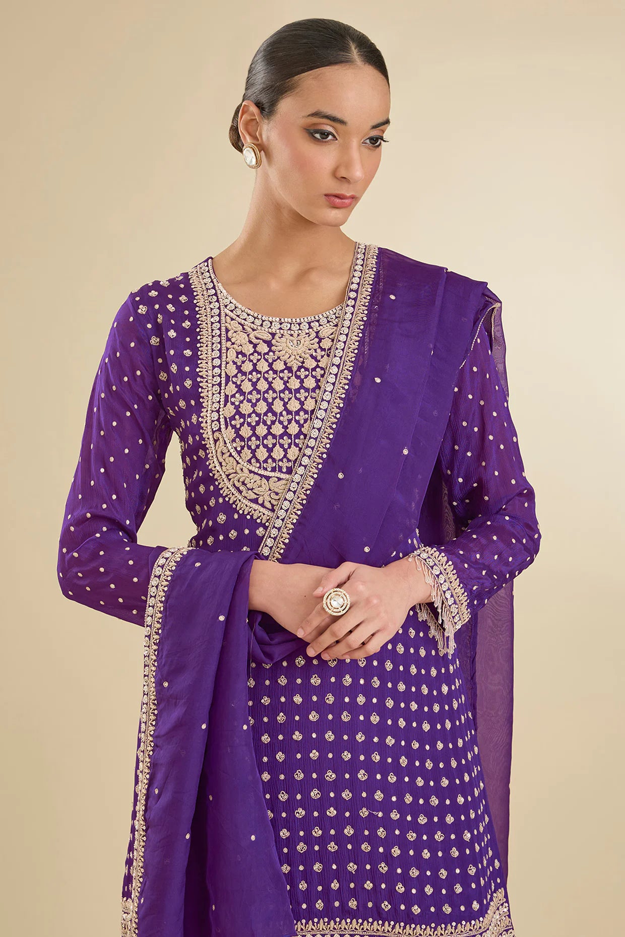 Purple Organza Silk Sharara Set