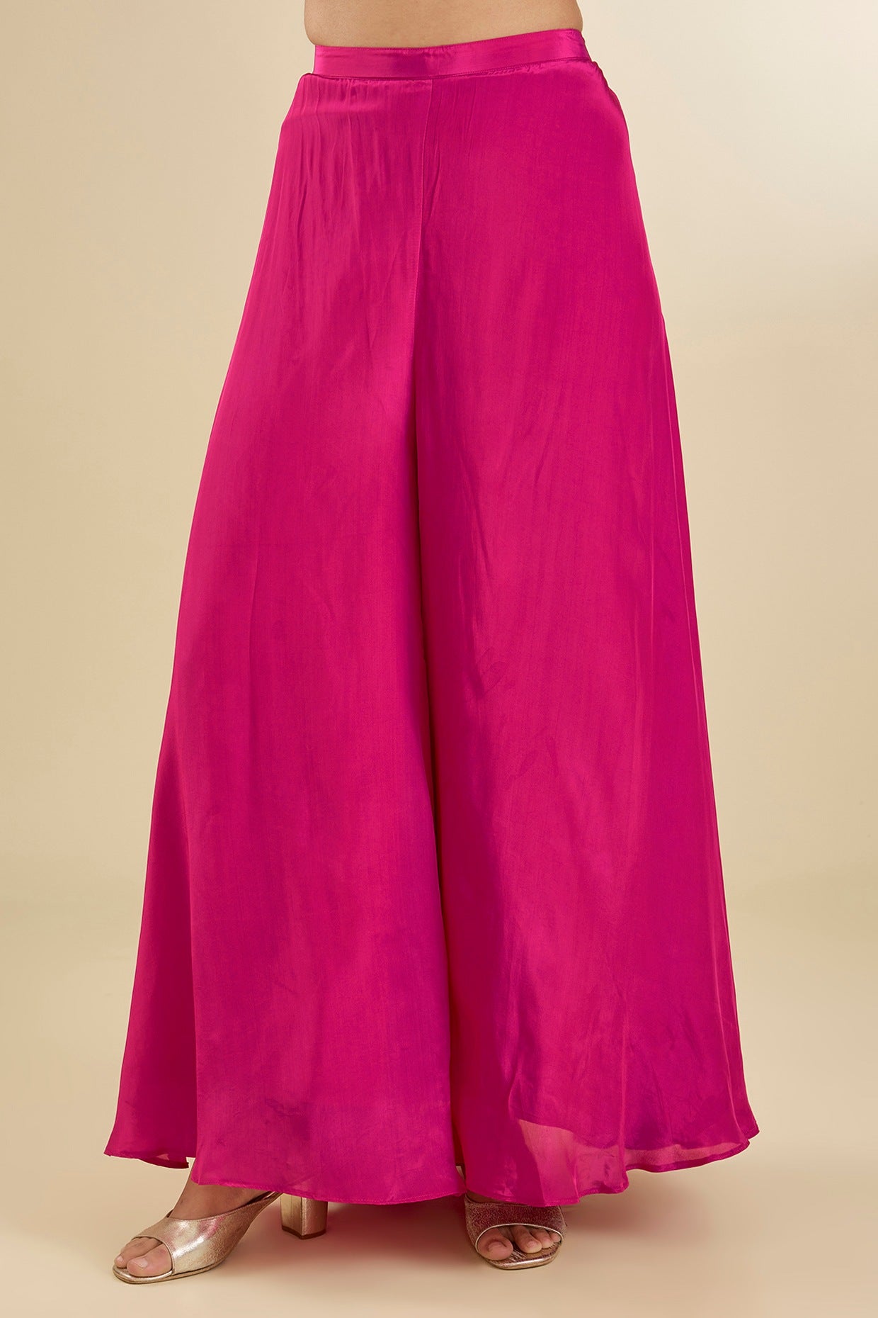 Fuchsia Pink Chanderi Silk Sequins & Bead Embroidered Kurta Set