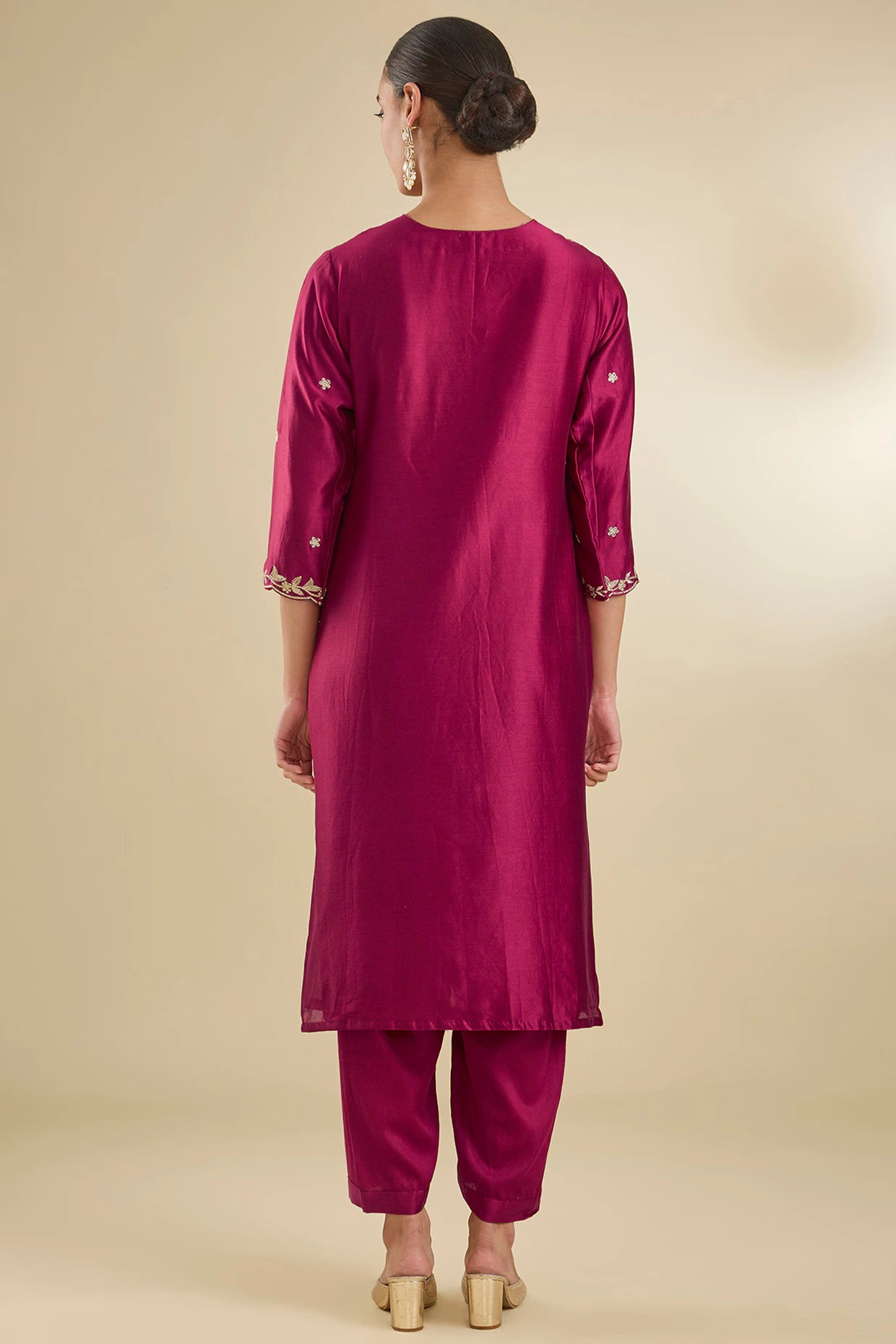 Maroon Chanderi Silk Dabka & Zari Embroidered Kurta Set