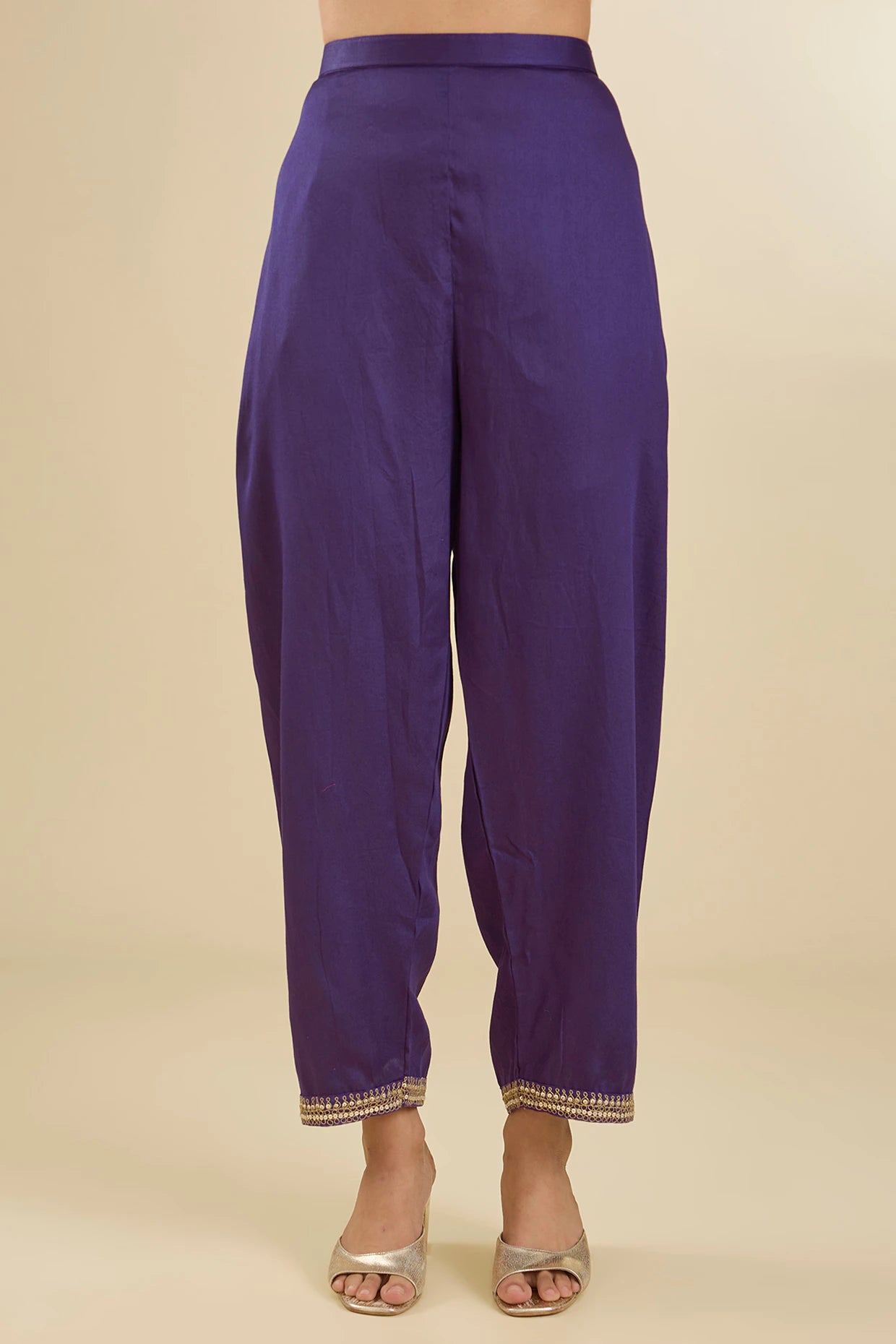 Purple Chanderi Silk Pearl & Zari Embroidered Kurta Set