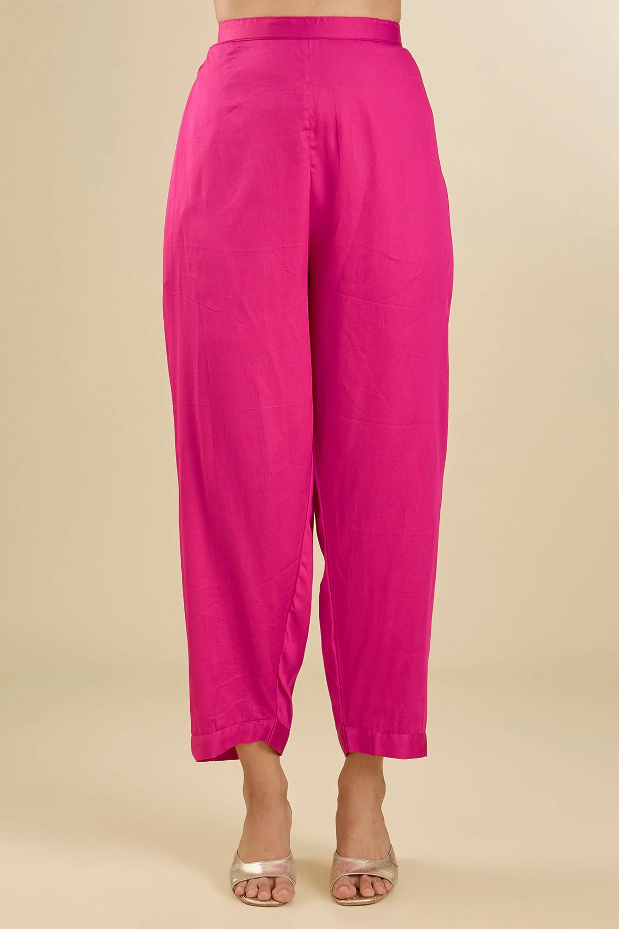 Fuchsia Pink Chanderi Silk Bead & Dabka Embroidered Kurta Set
