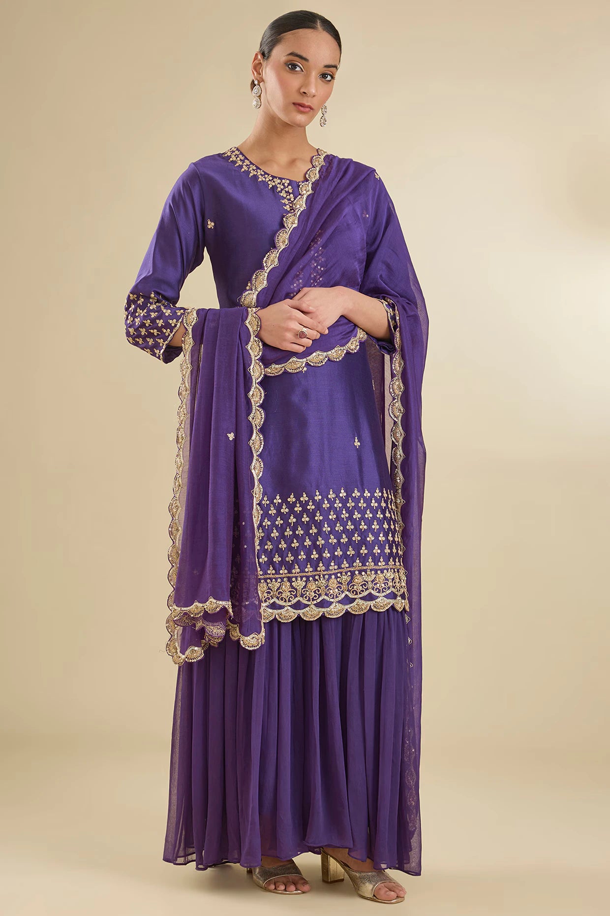 Purple Georgette Sharara Set