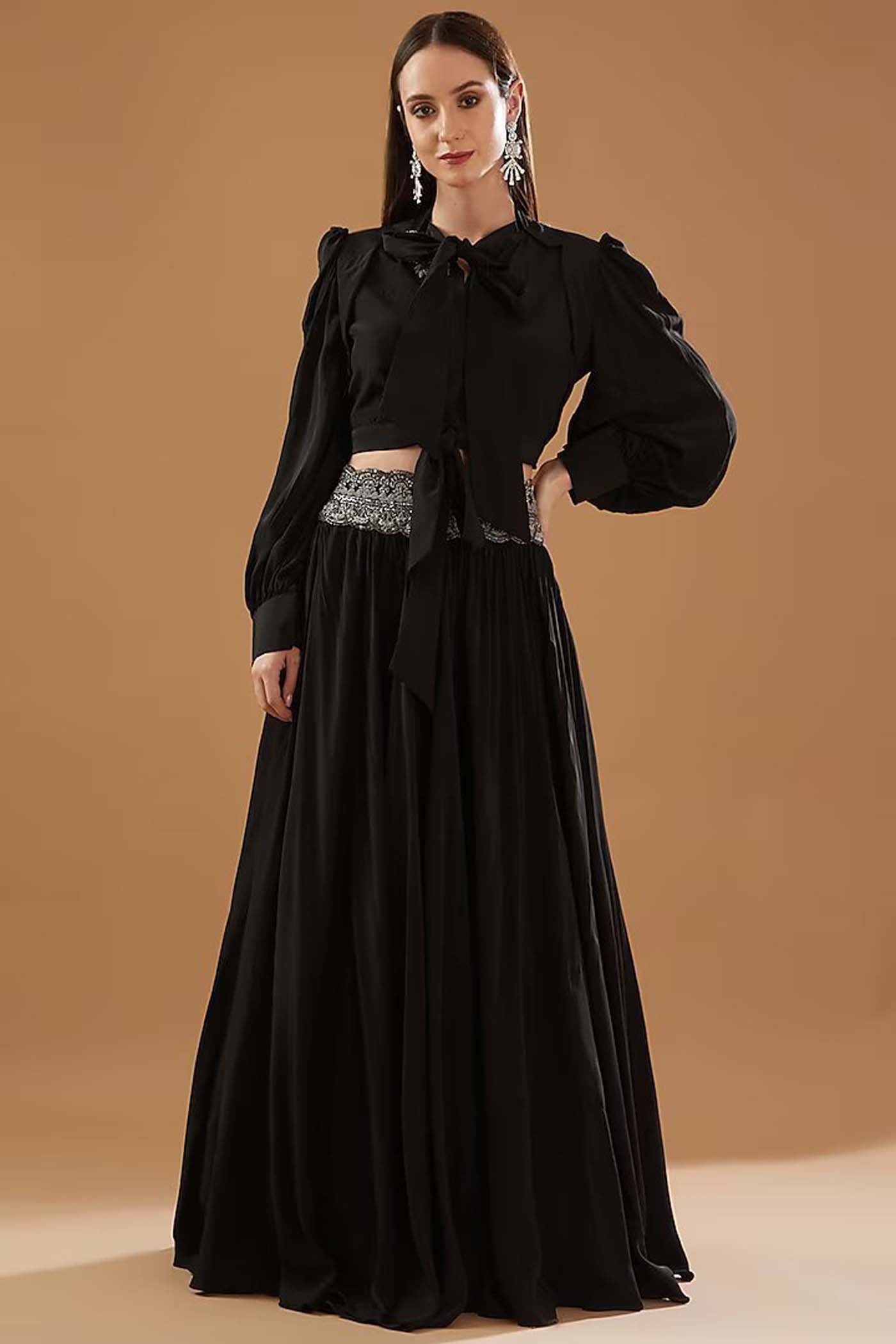 Black Crop-top with Skirt Set