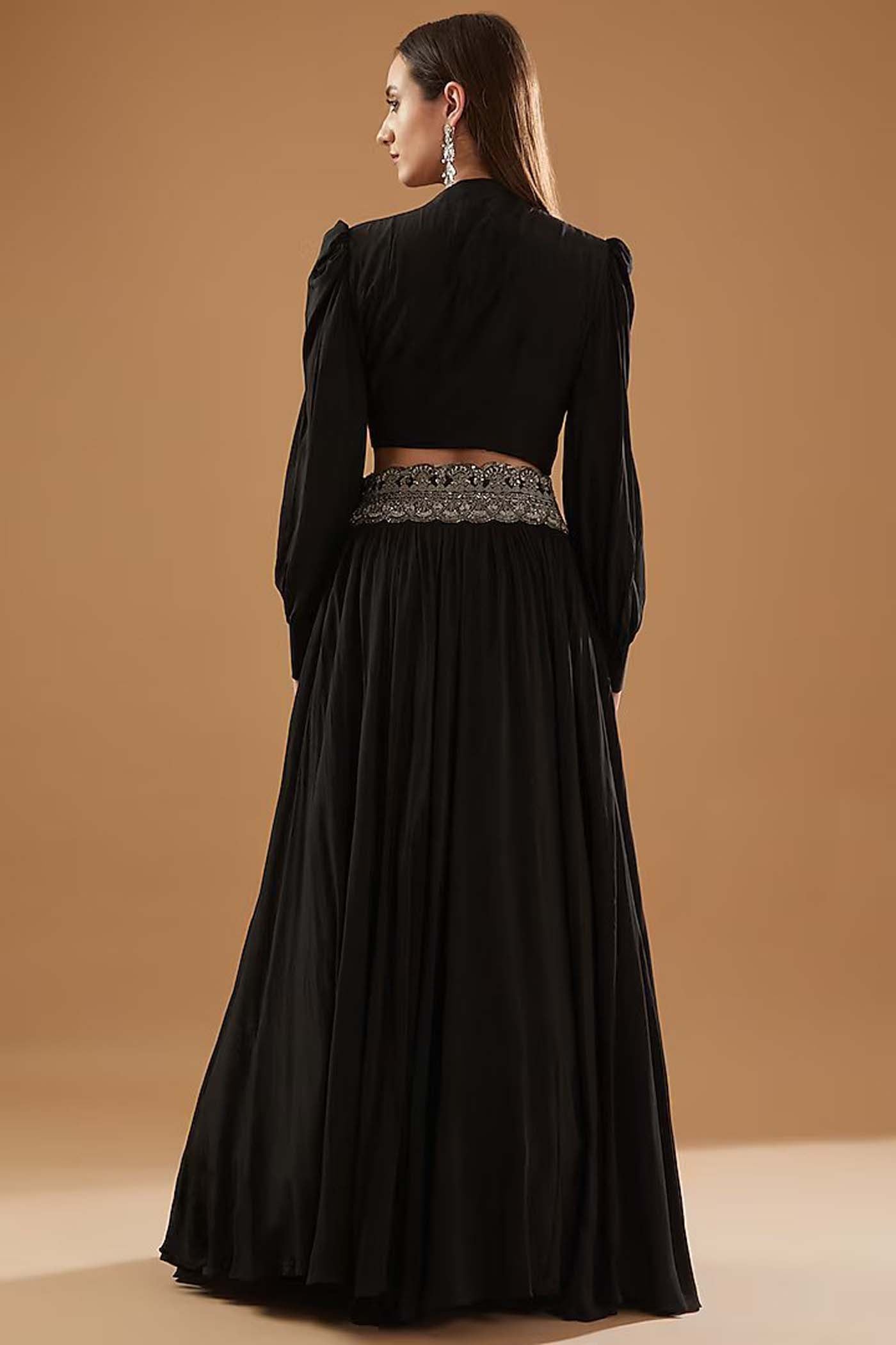 Black Crop-top with Skirt Set