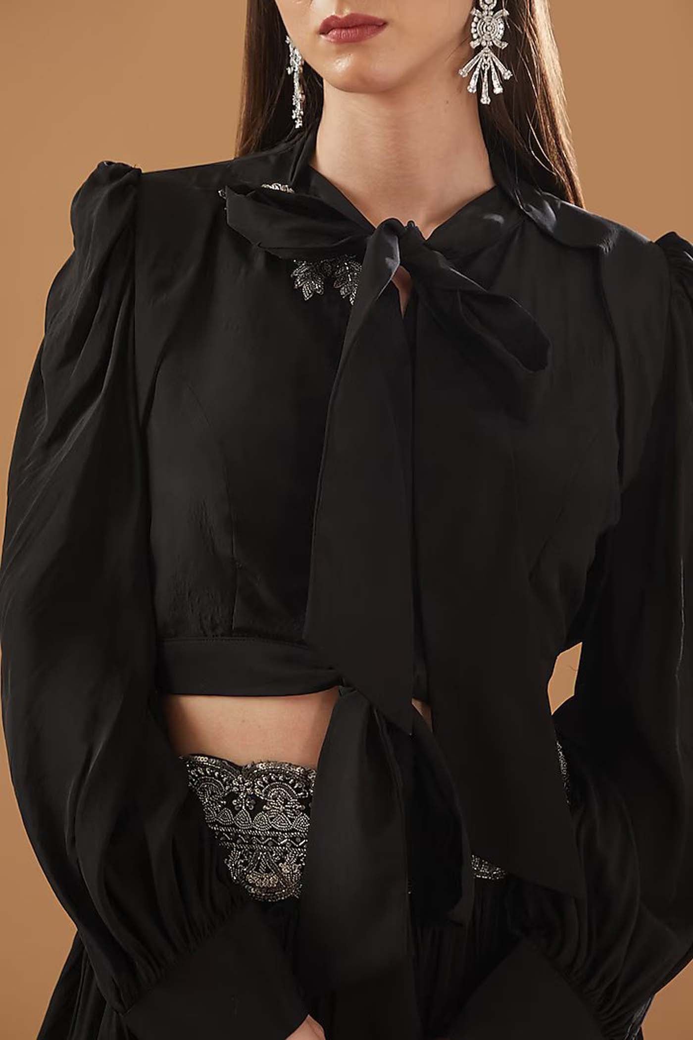 Black Crop-top with Skirt Set