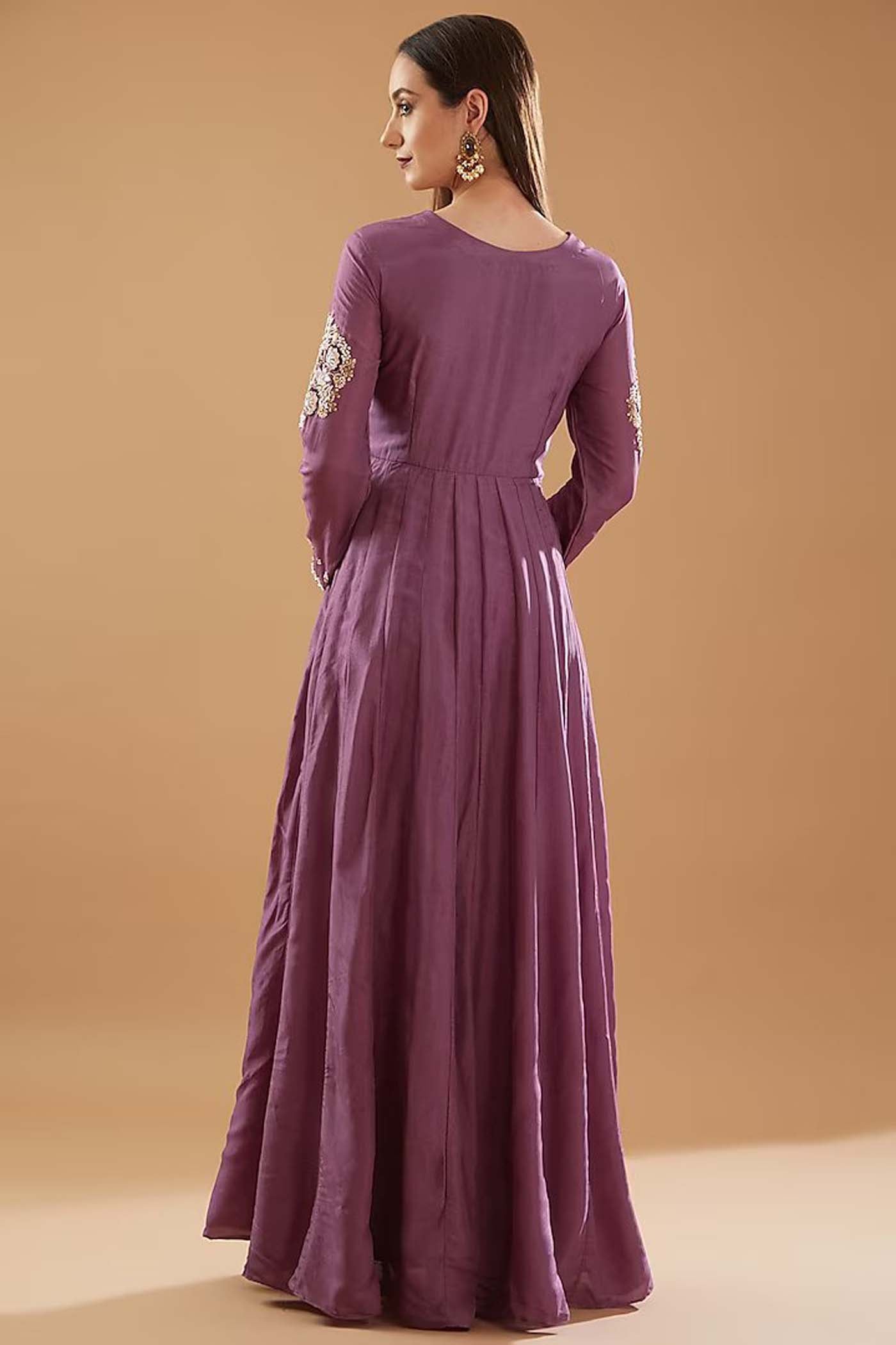 Deep Lilac Anarkali with paired an embellished dupatta