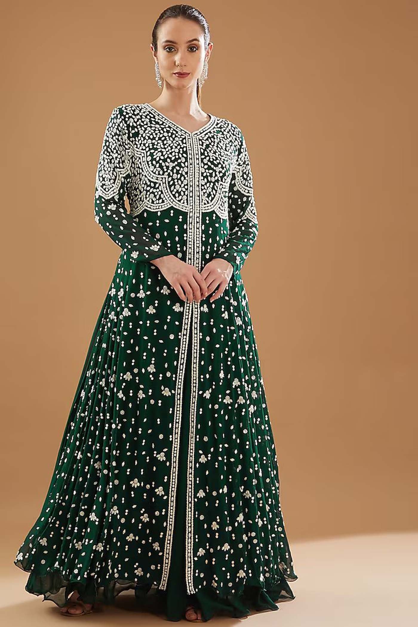Bottle Green Double Layered Atteched Gown