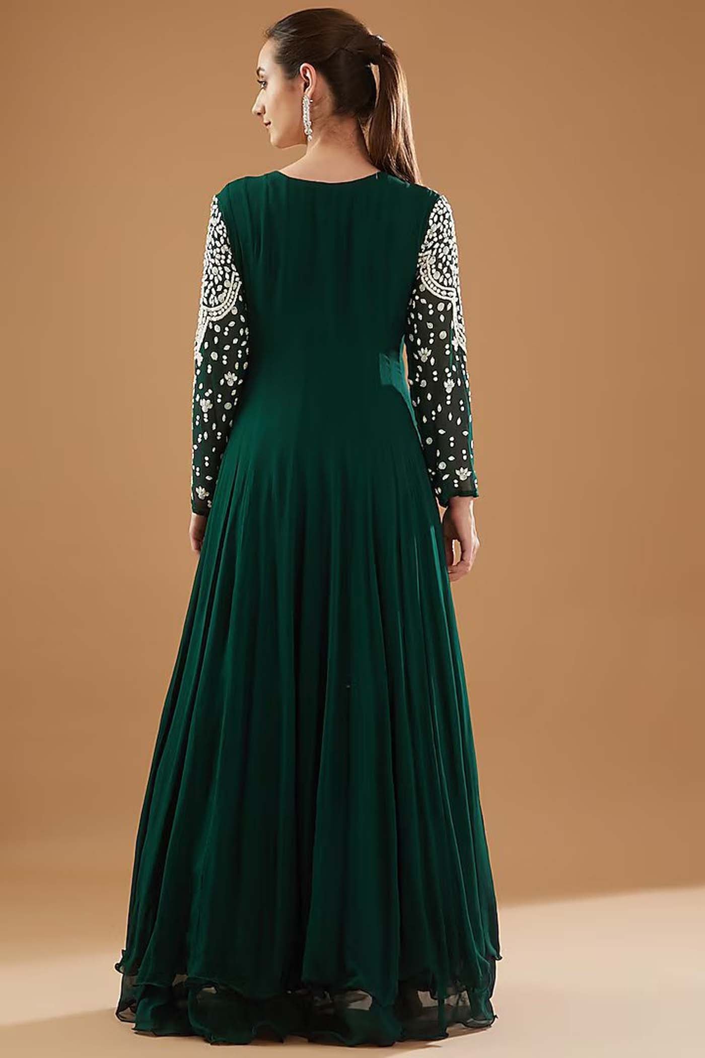 Bottle Green Double Layered Atteched Gown