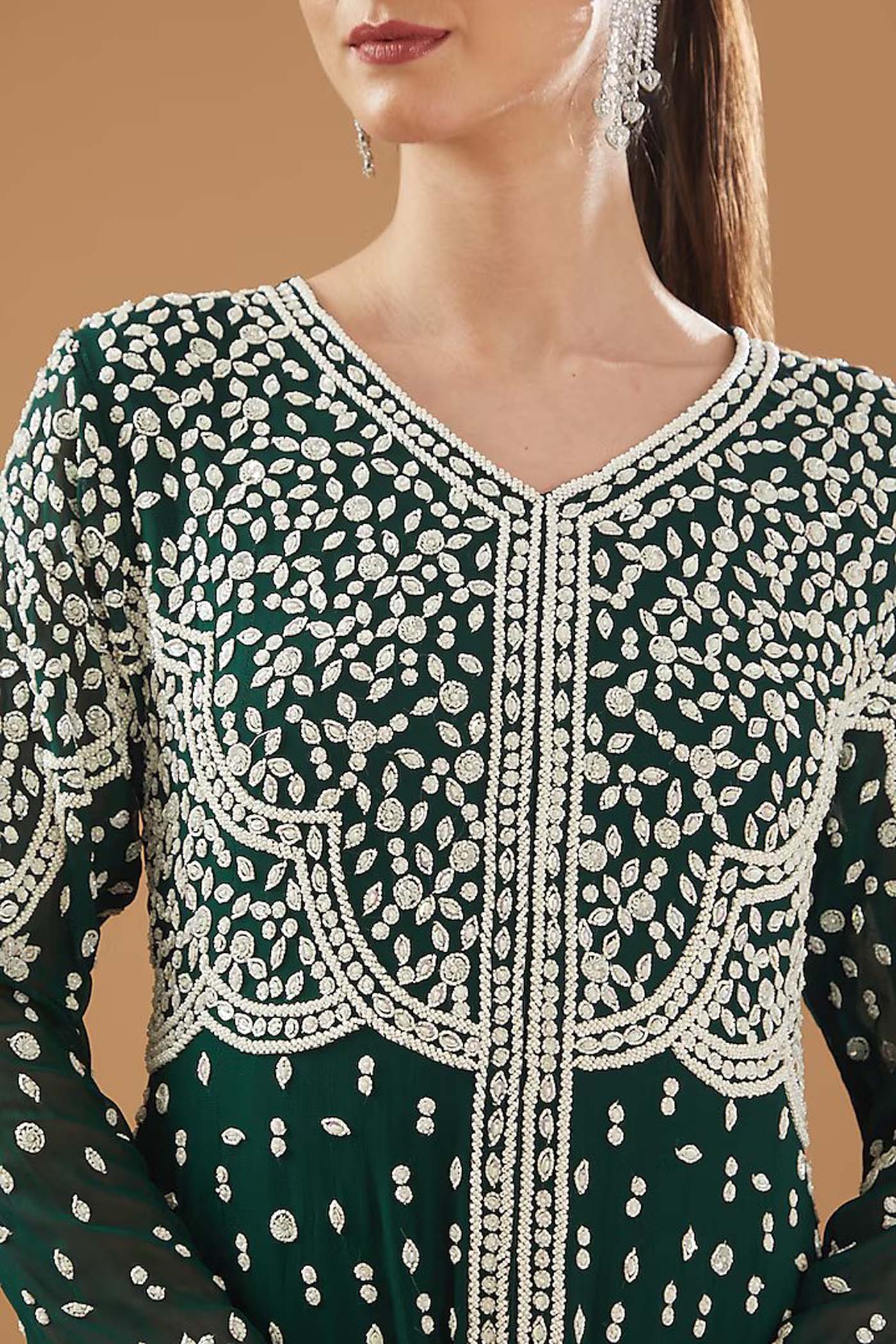 Bottle Green Double Layered Atteched Gown