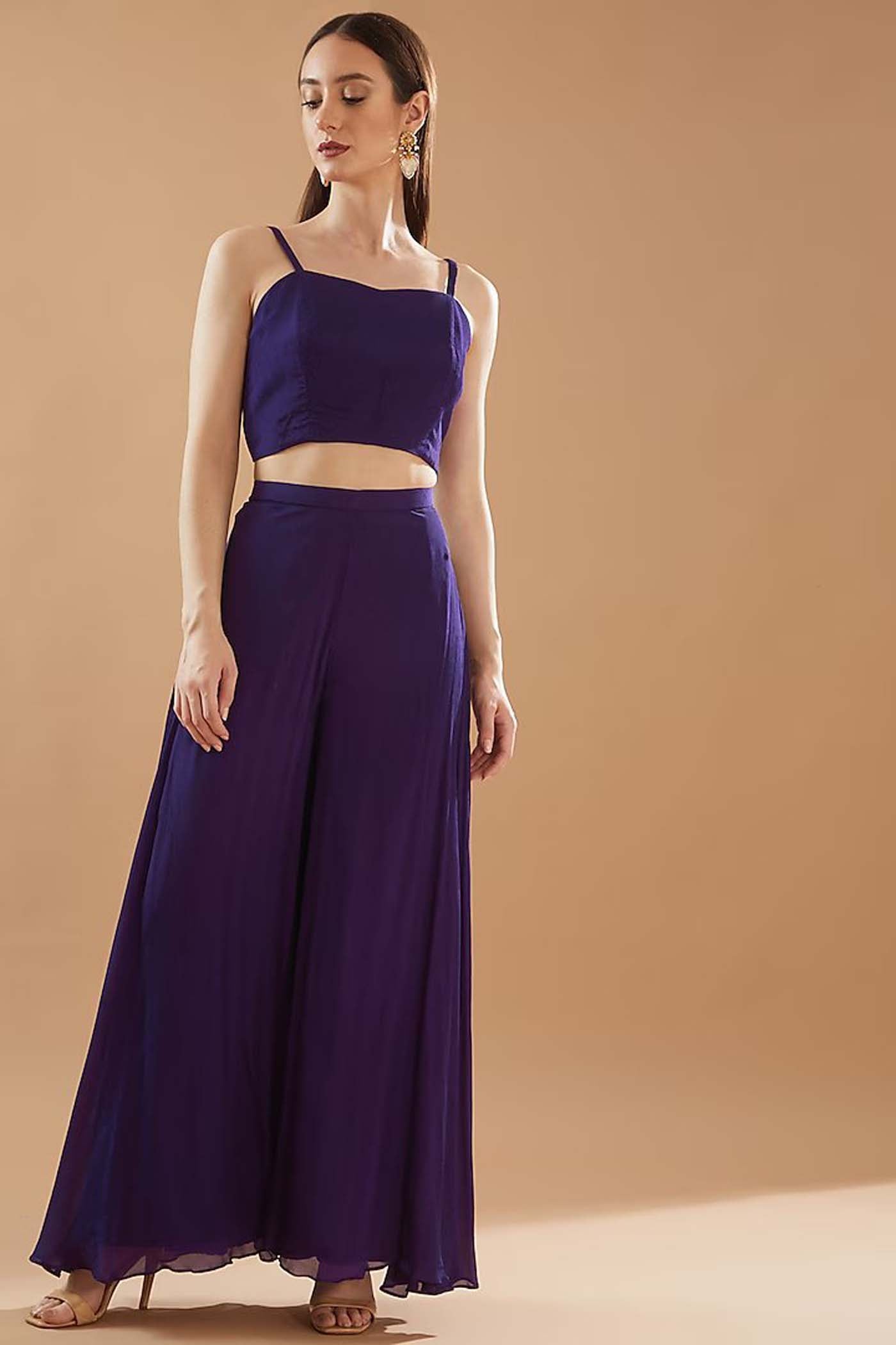 Purple Crop-top with Jacket Palazzo Set