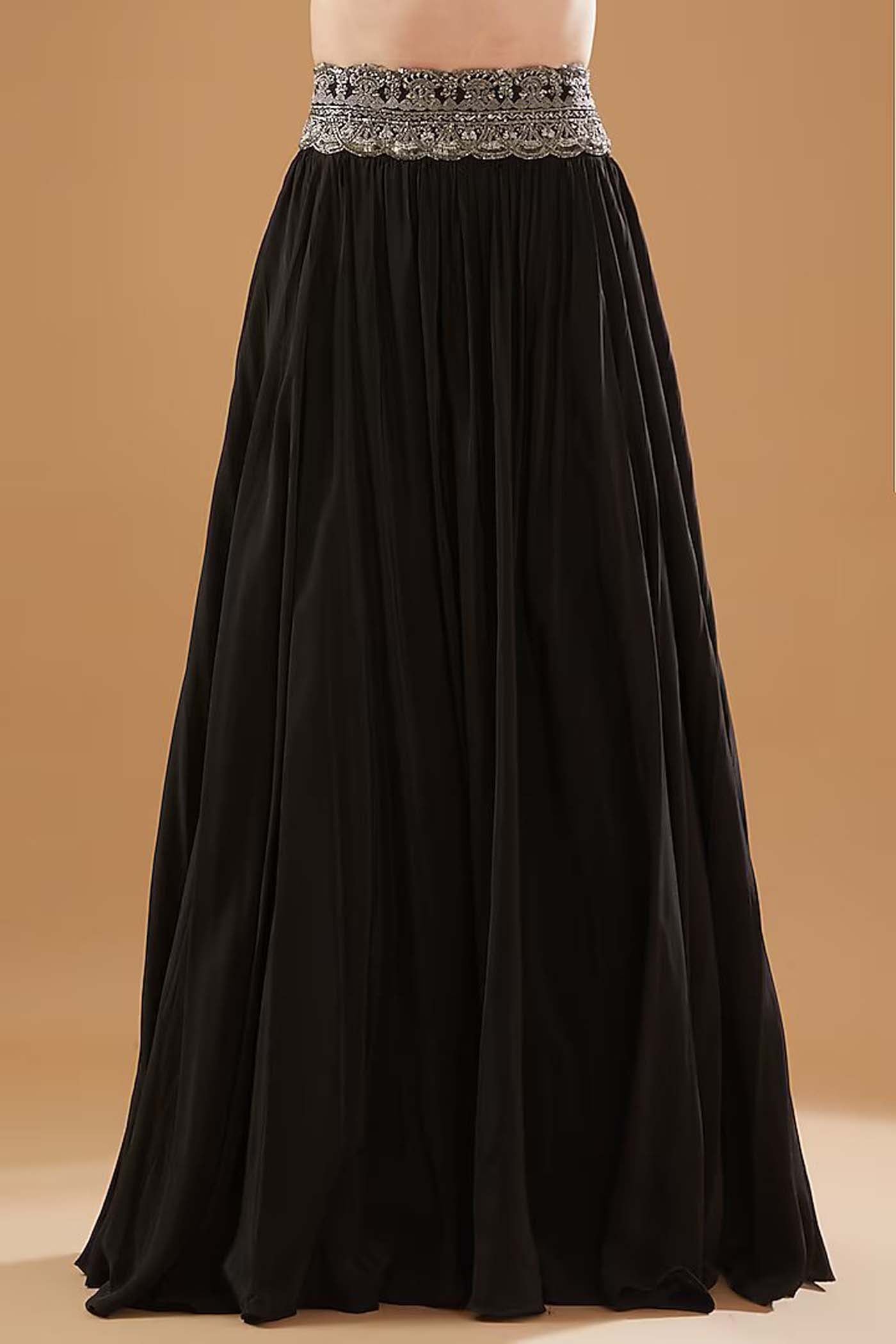 Black Halter Neck Blouse with Lehenga and Duapatta