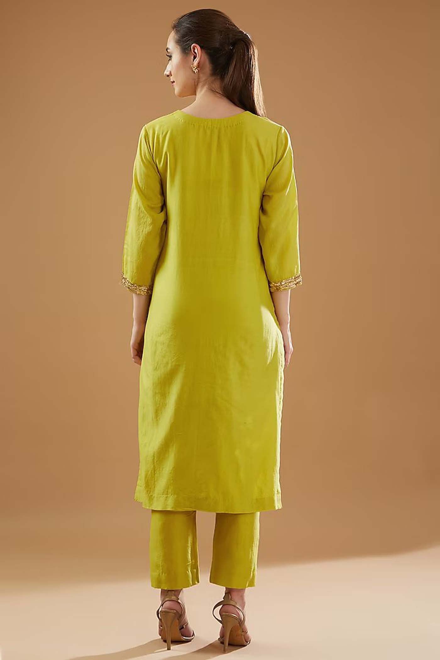 Olive Green Straight Suit with Pants and Dupatta