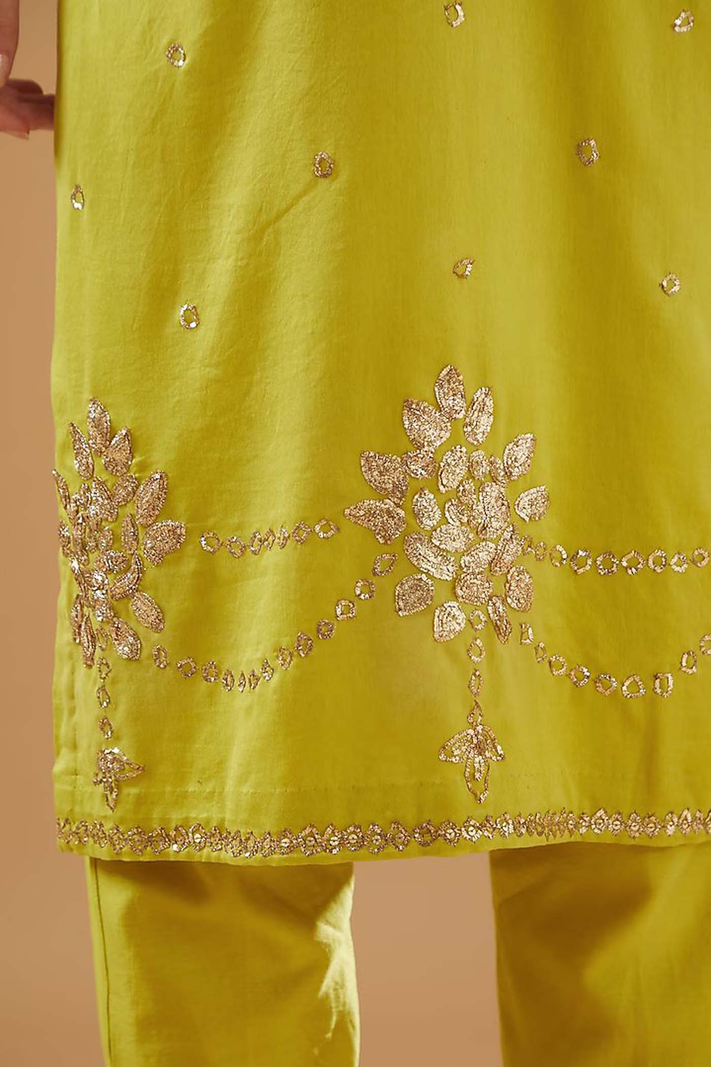 Olive Green Straight Suit with Pants and Dupatta