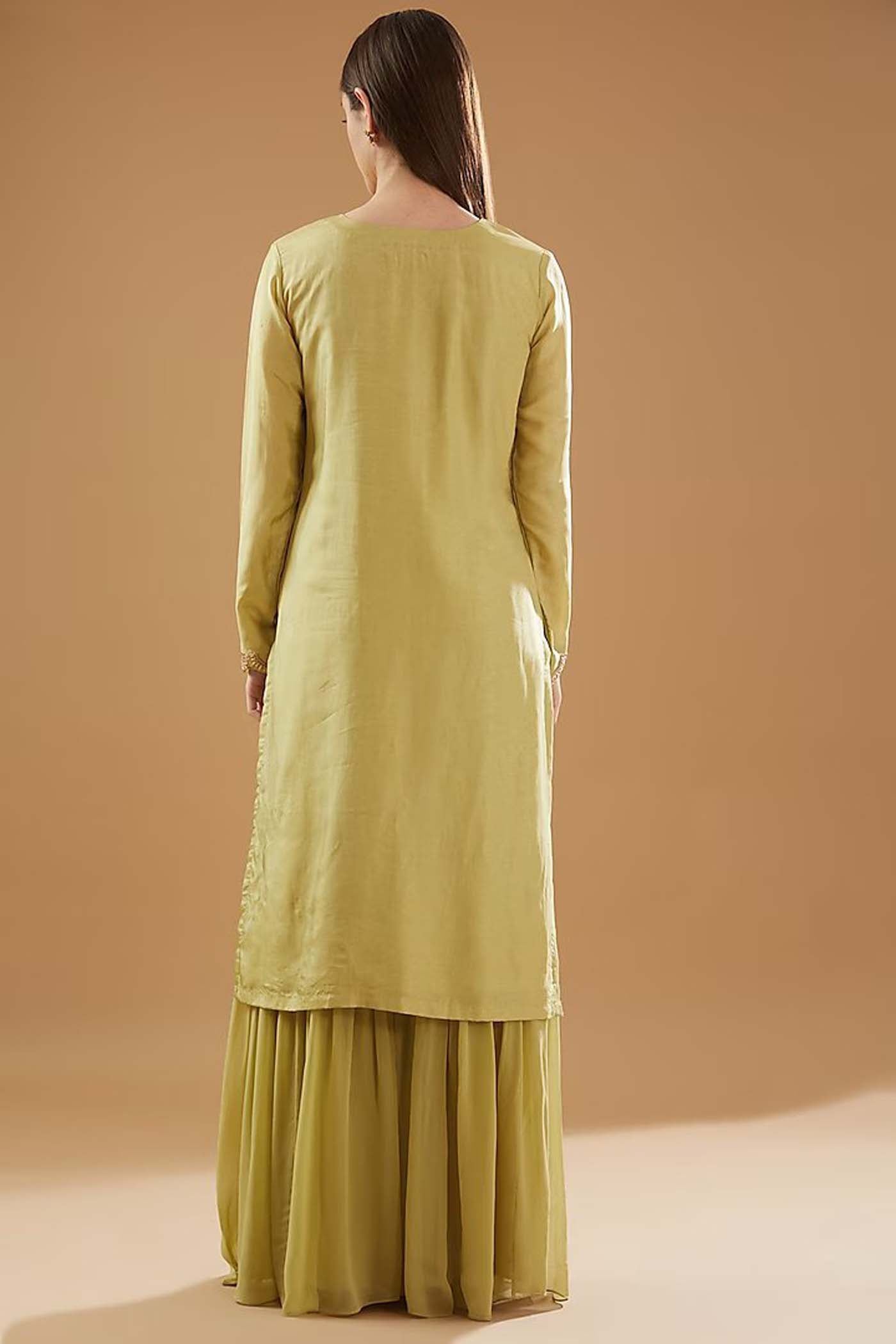 Green Straight Suit with Sharara and Dupatta