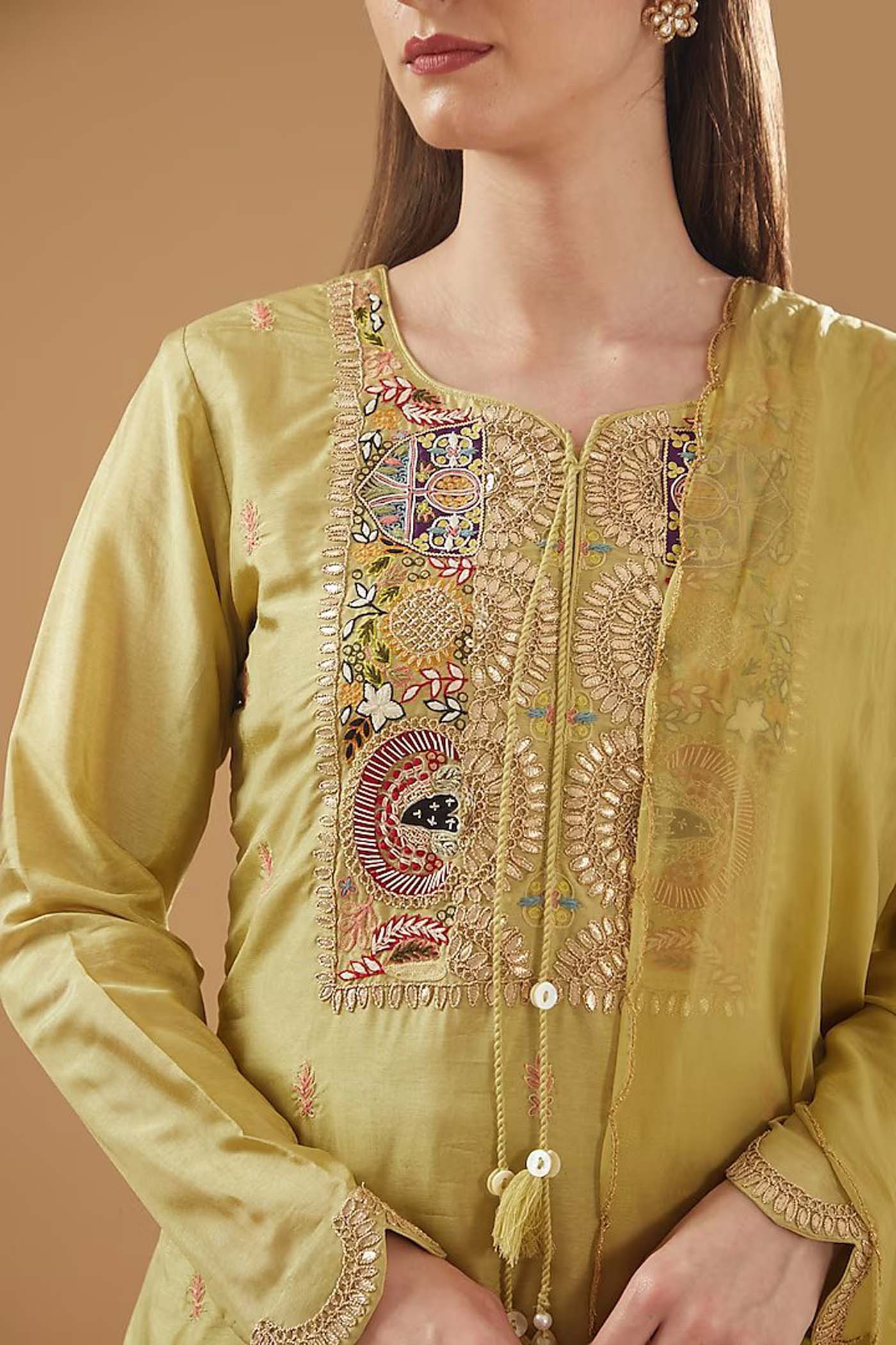 Green Straight Suit with Sharara and Dupatta